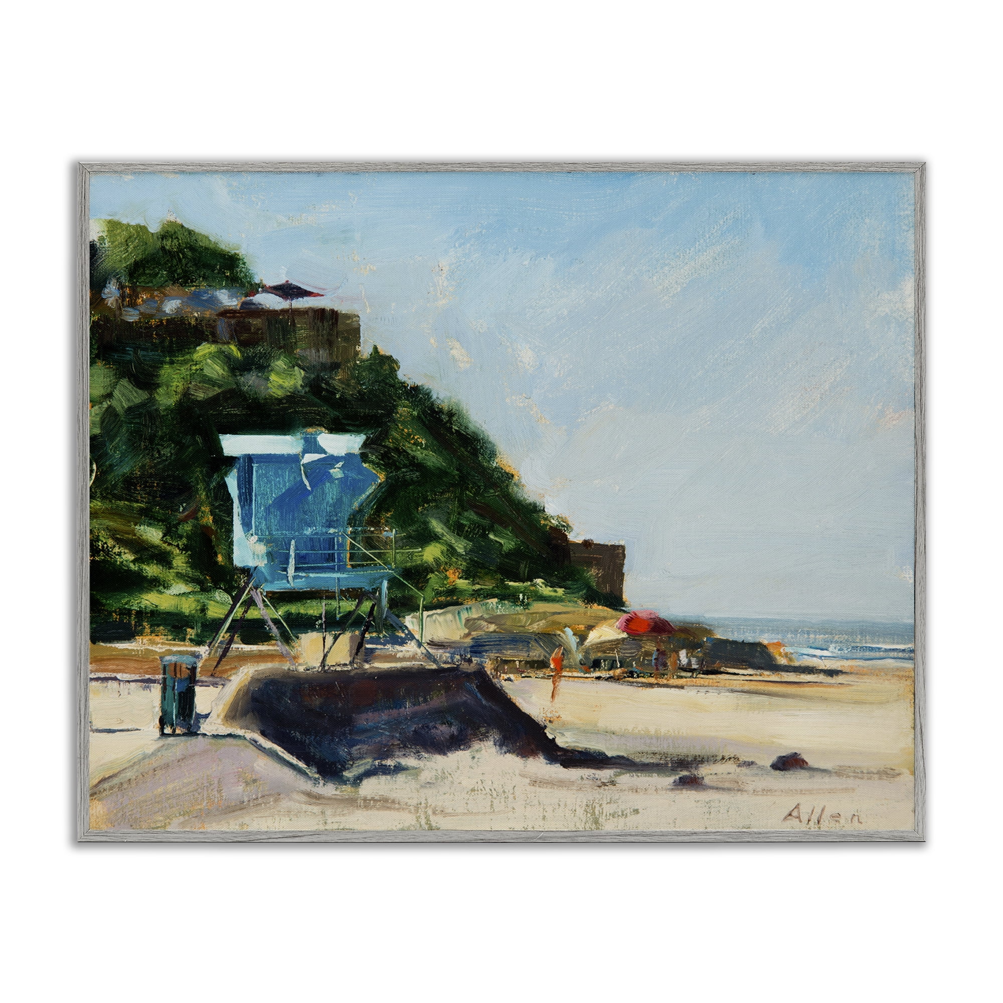Stupell Industries Beach Guard Tower Landscape & Nature Painting Gray Framed Art Print Wall Art, 30 x 24