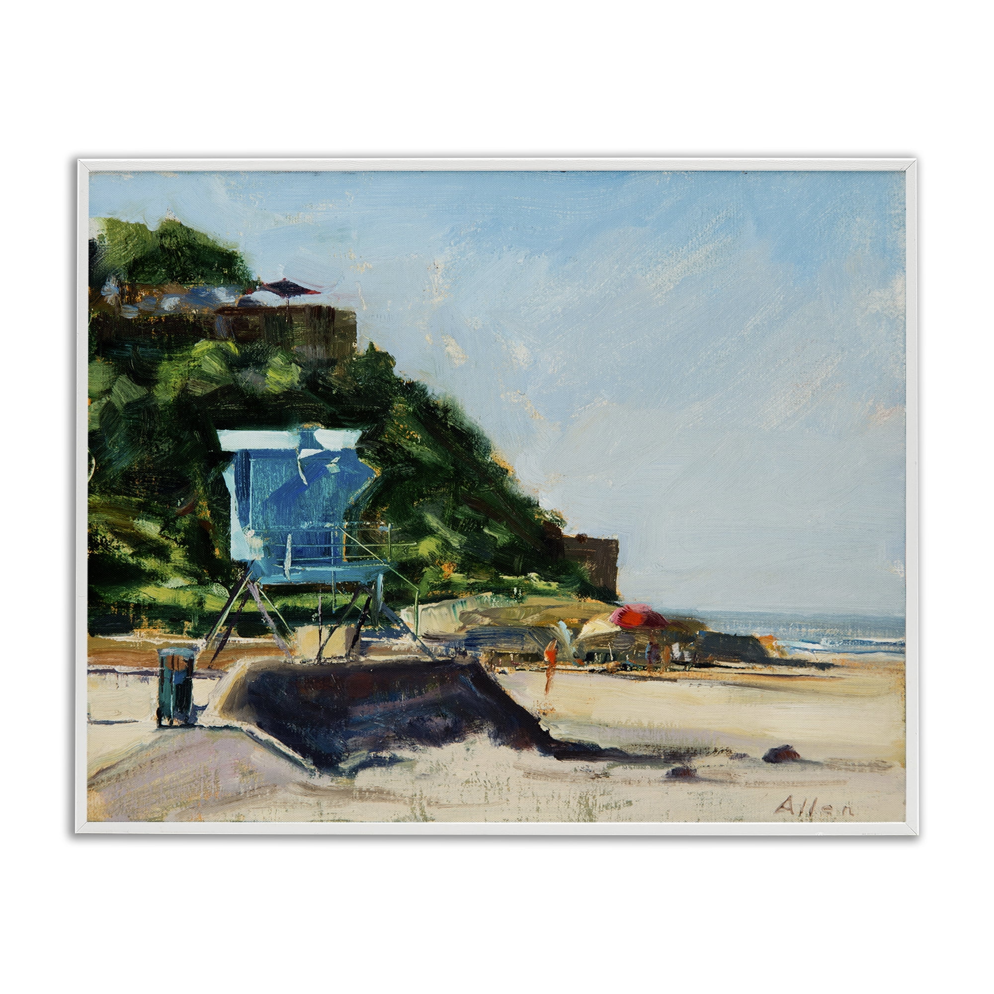 Stupell Industries Beach Guard Tower Landscape & Nature Painting White Framed Art Print Wall Art, 20 x 16