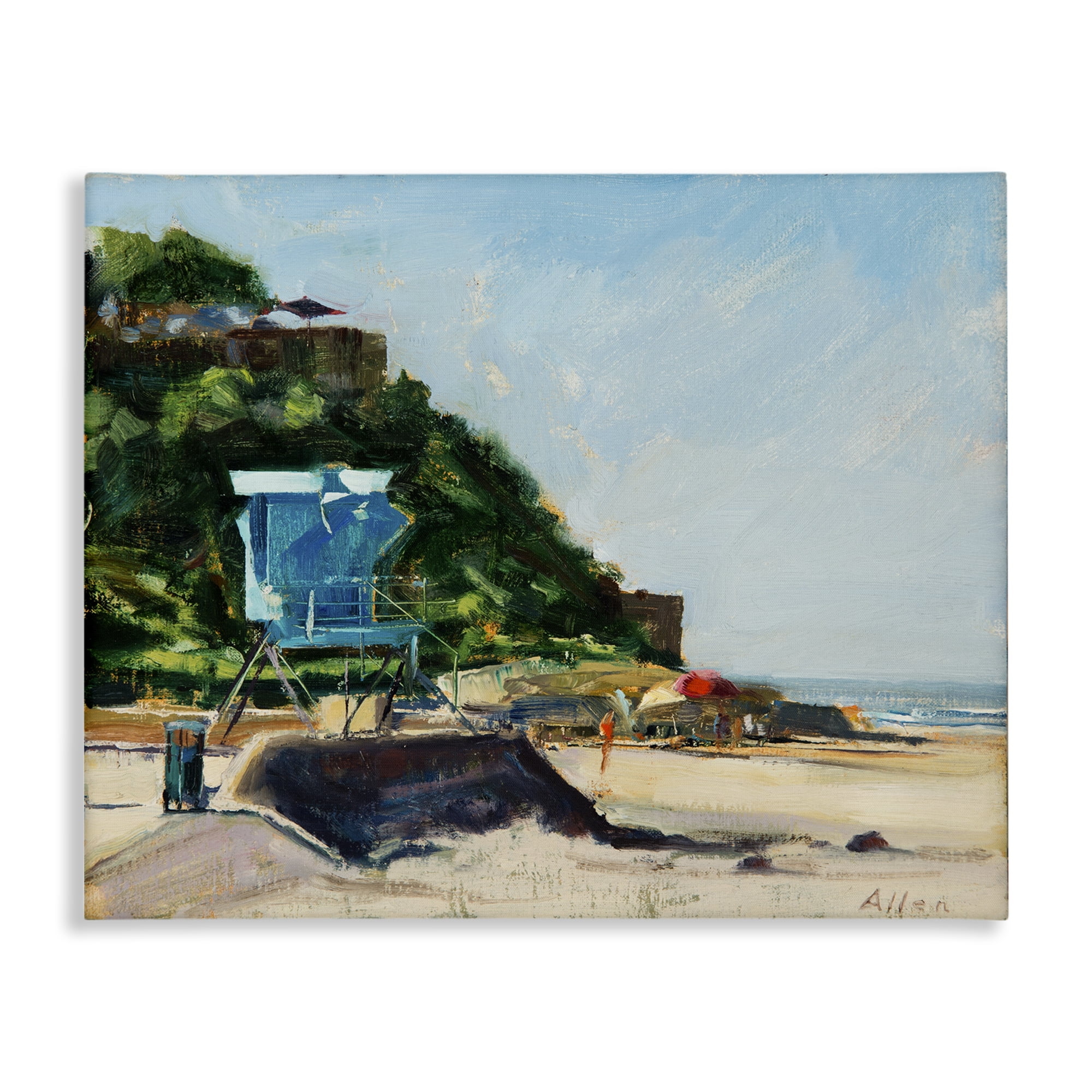 Stupell Industries Beach Guard Tower Landscape & Nature Painting Wrapped Canvas Art Print Wall Art, 20 x 16