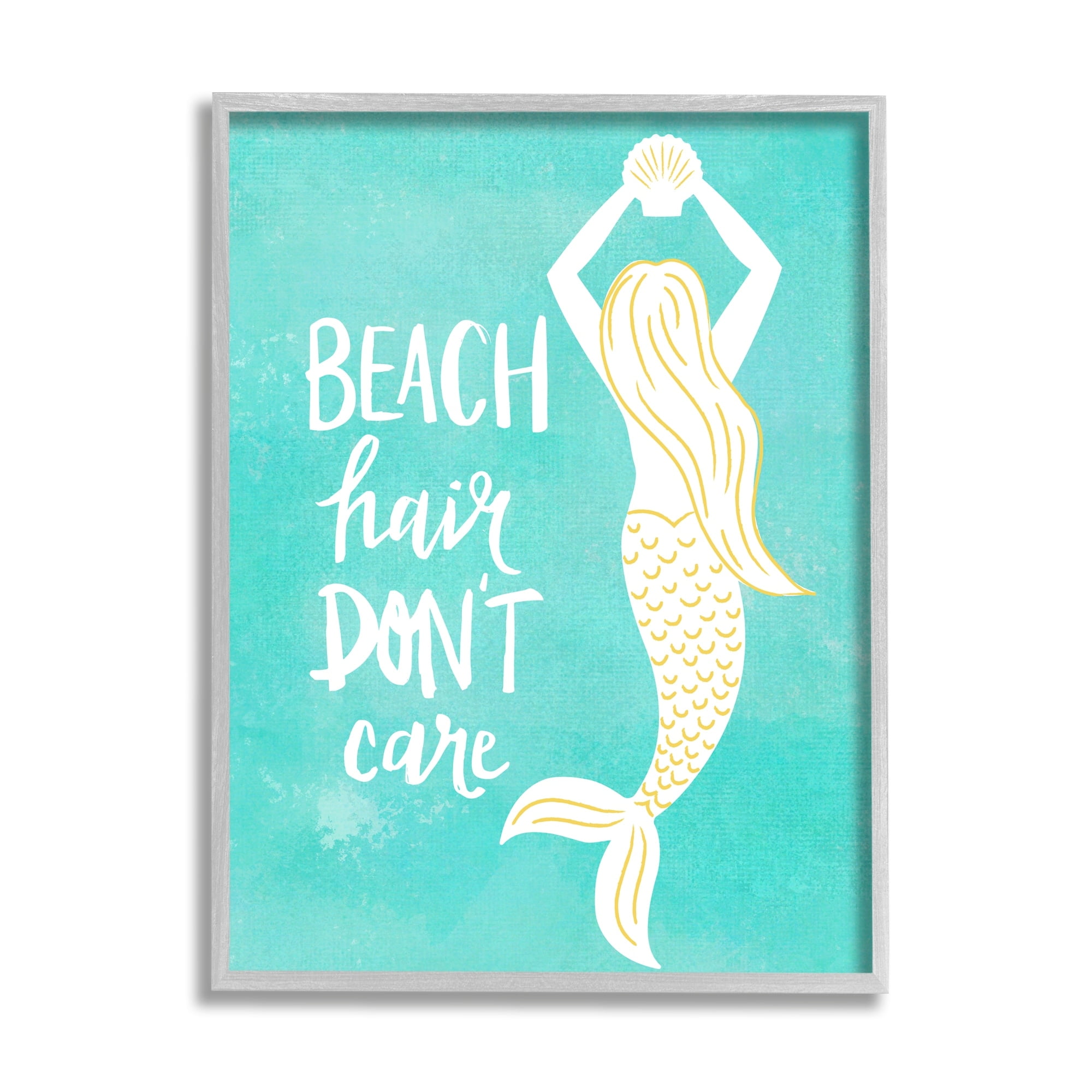 Stupell Industries Beach Hair Don't Care Mermaid Fantasy Turquoise Scallop,11 x 14, Design by Jean Kelly