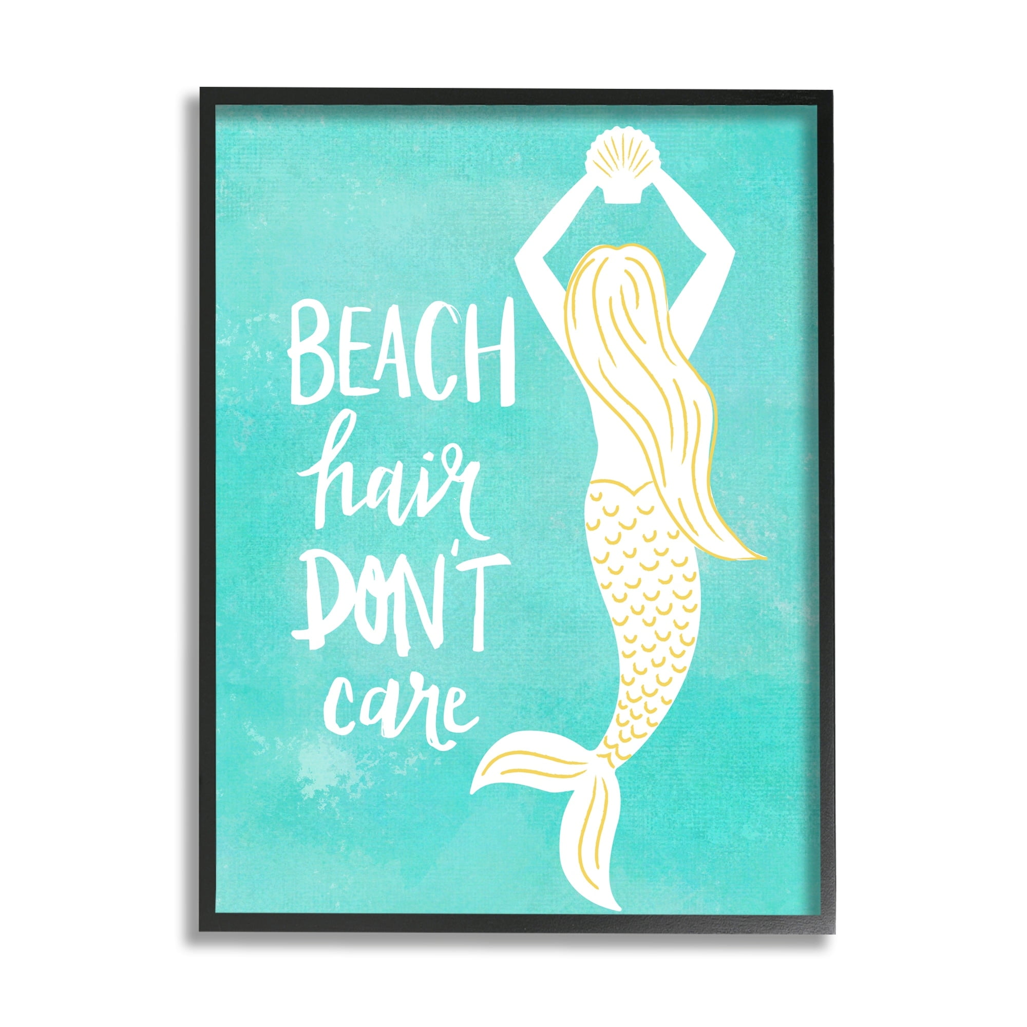 Stupell Industries Beach Hair Don't Care Mermaid Fantasy Turquoise Scallop,16 x 20, Design by Jean Kelly