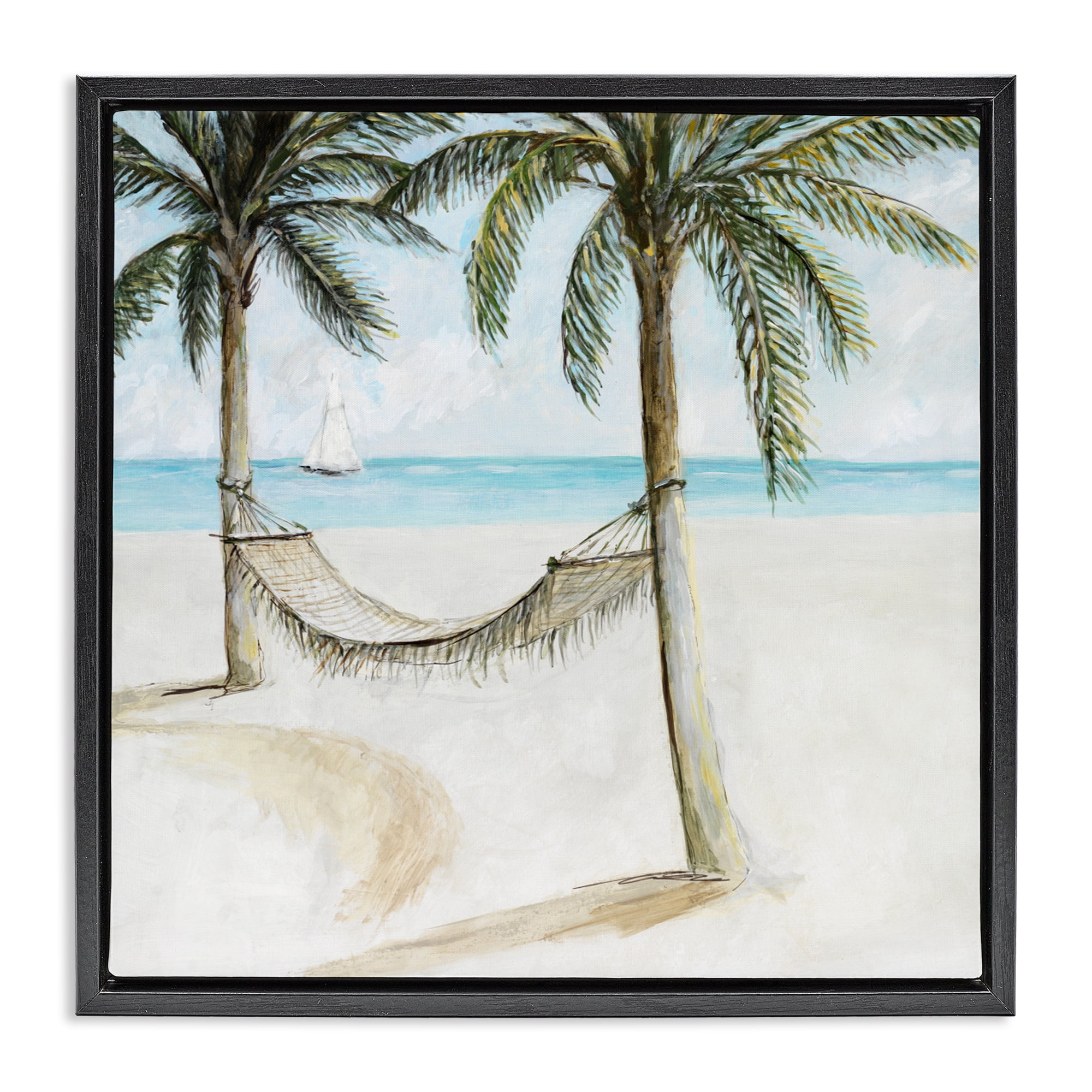 Stupell Industries Beach Hammock Coastal Scene Black Framed Floater Canvas Wall Art, design by Lorenzo Collective