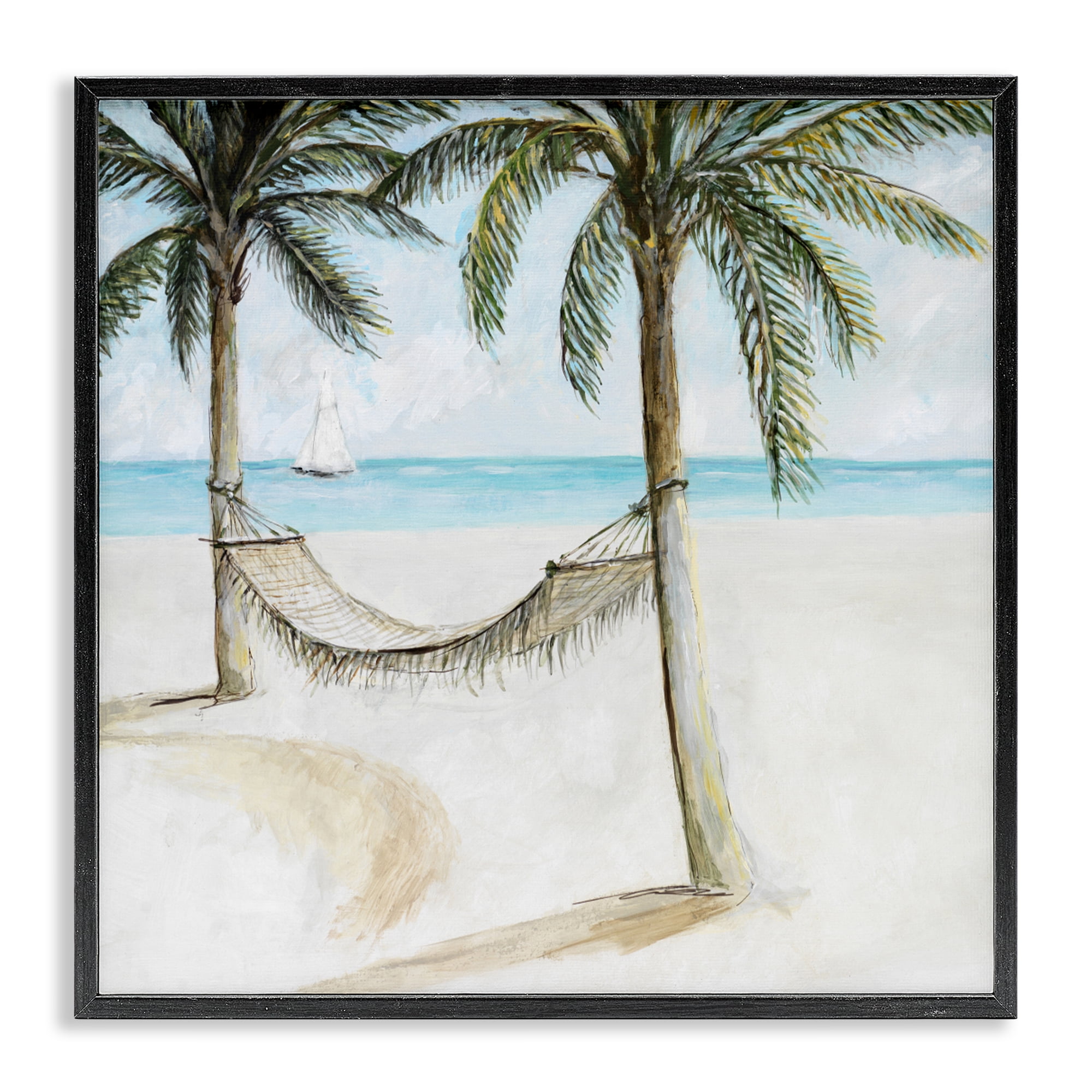 Stupell Industries Beach Hammock Coastal Scene Black Framed Giclee Art, design by Lorenzo Collective