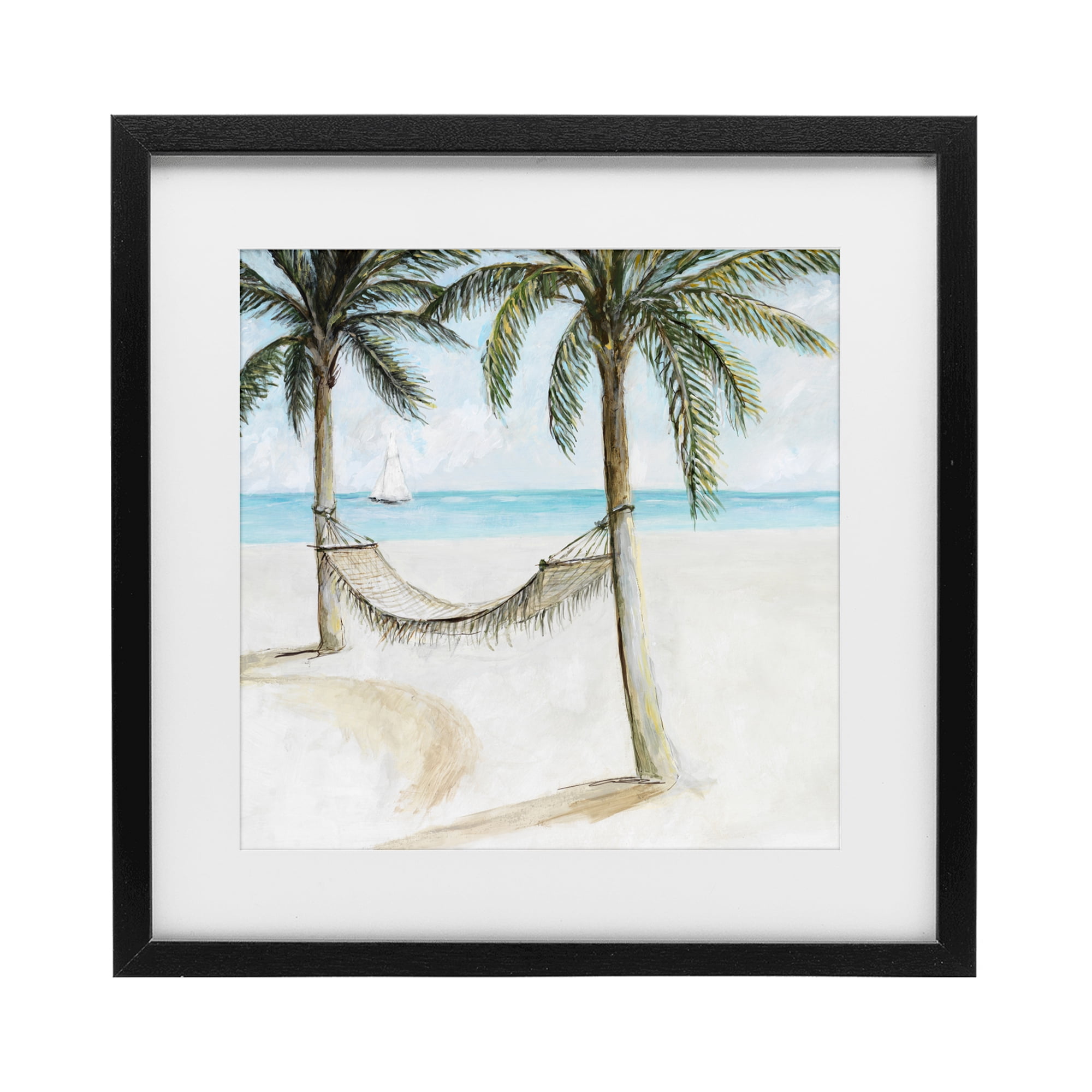 Stupell Industries Beach Hammock Coastal Scene Black Framed Print Under Glass, design by Lorenzo Collective