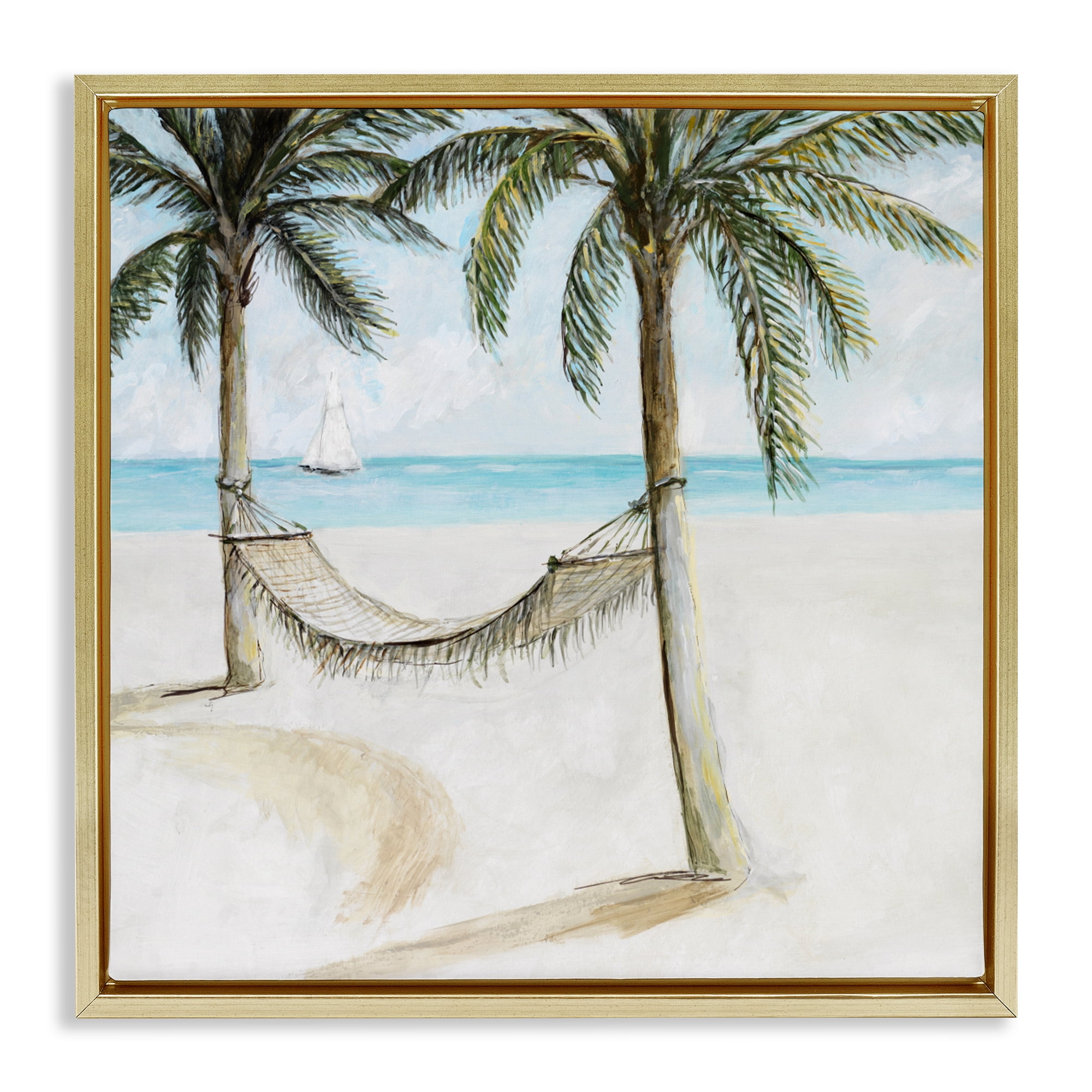 Stupell Industries Beach Hammock Coastal Scene Gold Framed Floater Canvas Wall Art, design by Lorenzo Collective
