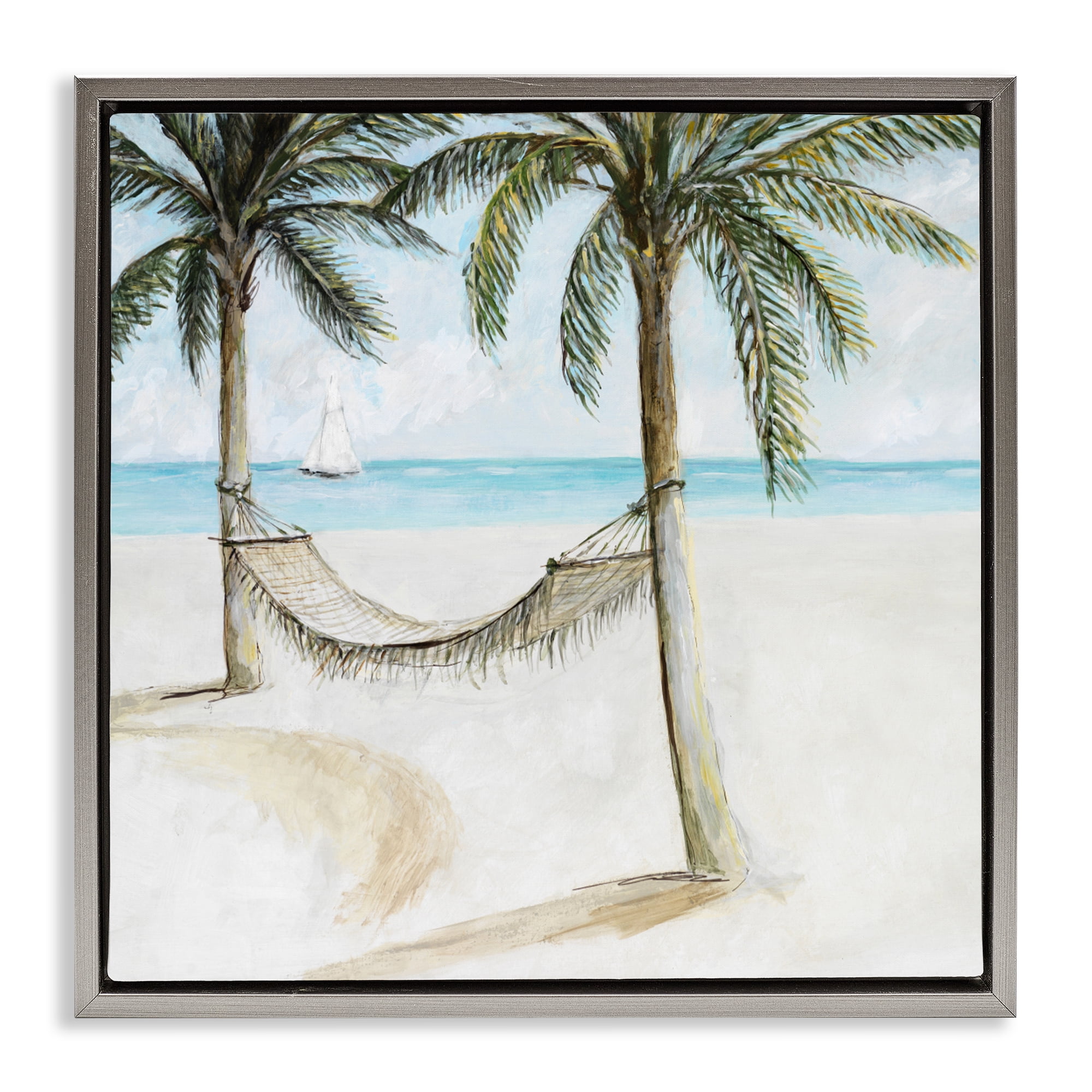 Stupell Industries Beach Hammock Coastal Scene Gray Framed Floater Canvas Wall Art, design by Lorenzo Collective