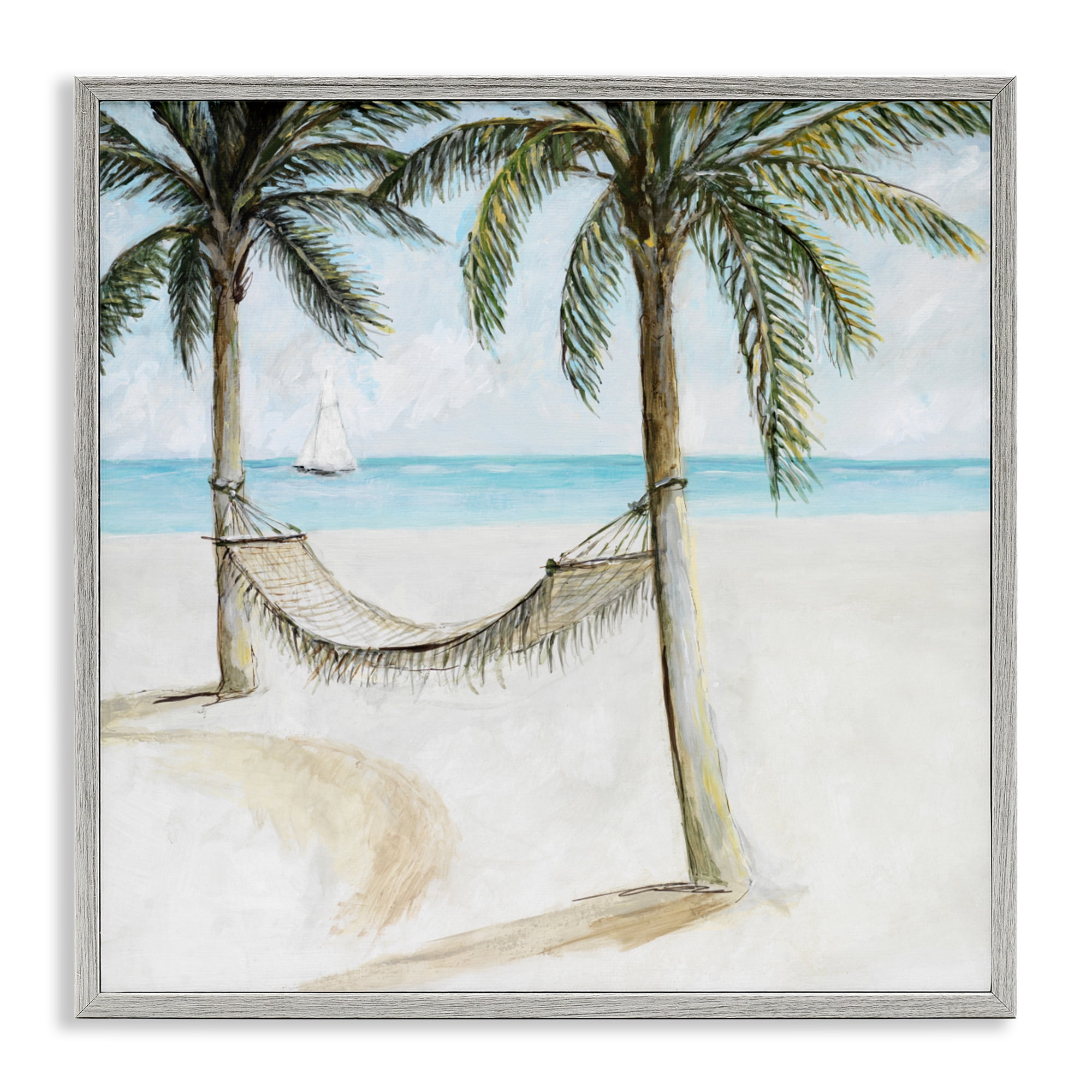 Stupell Industries Beach Hammock Coastal Scene Gray Framed Giclee Art, design by Lorenzo Collective