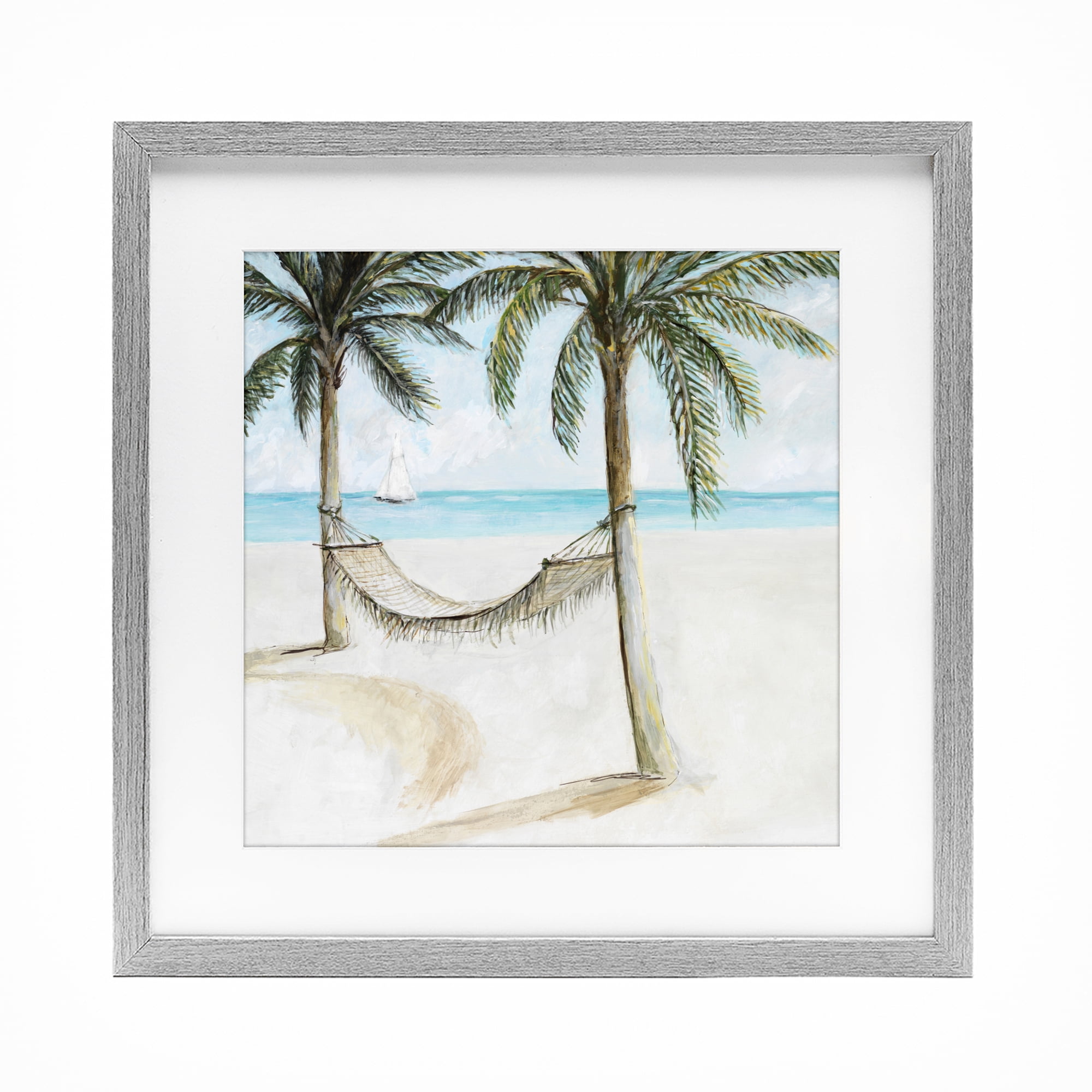 Stupell Industries Beach Hammock Coastal Scene Gray Framed Print Under Glass, design by Lorenzo Collective