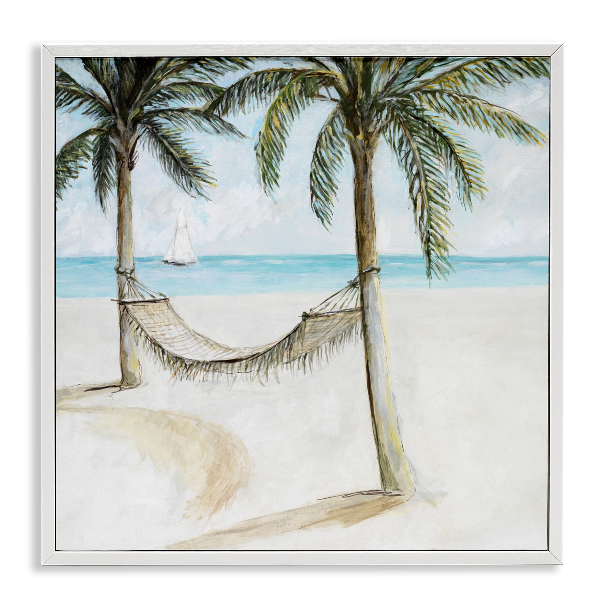 Stupell Industries Beach Hammock Coastal Scene White Framed Giclee Art, design by Lorenzo Collective