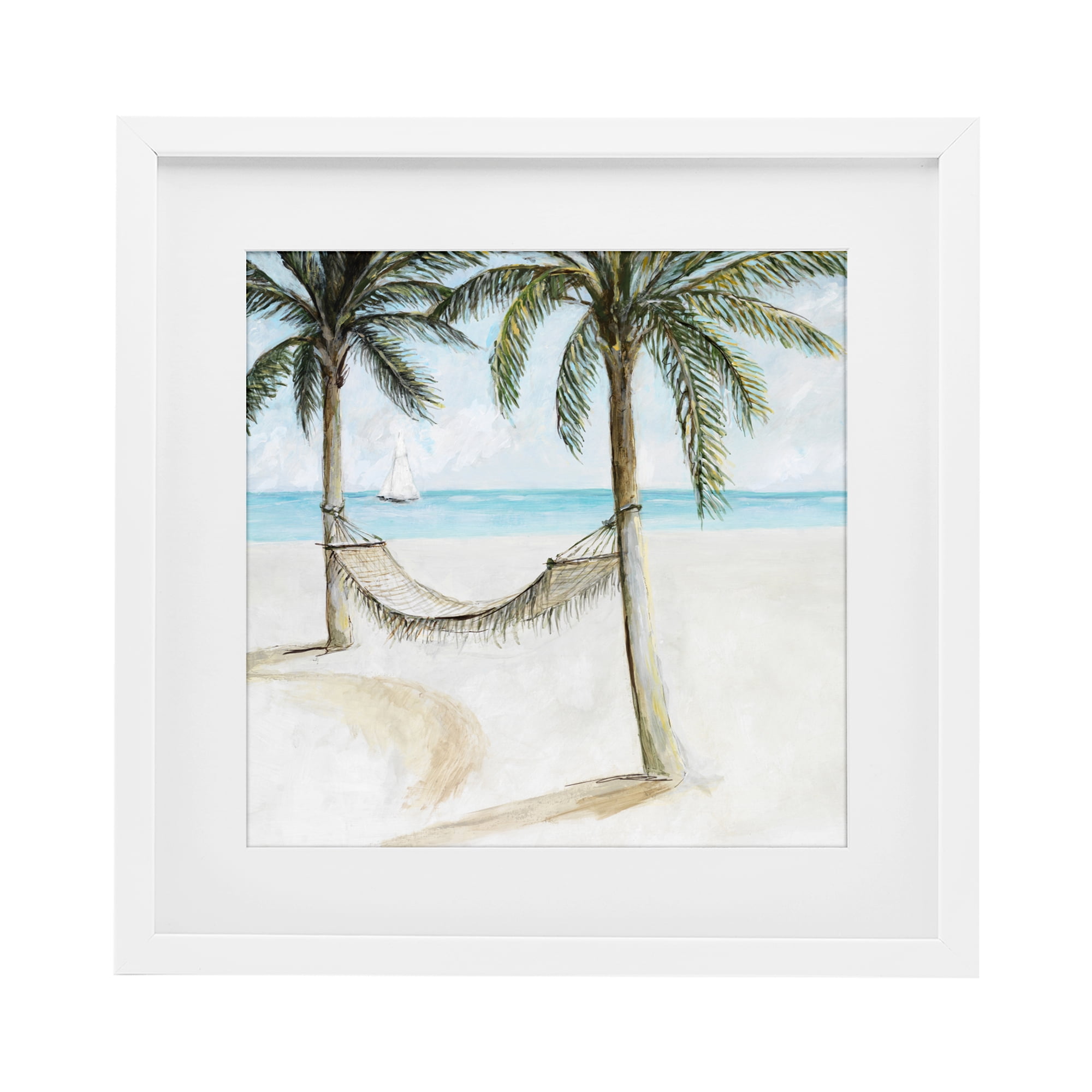 Stupell Industries Beach Hammock Coastal Scene White Framed Print Under Glass, design by Lorenzo Collective