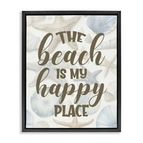 Stupell Industries Beach Happy Place Typography Painting Black Floater Framed Canvas Art Print Wall Art, 17 x 21