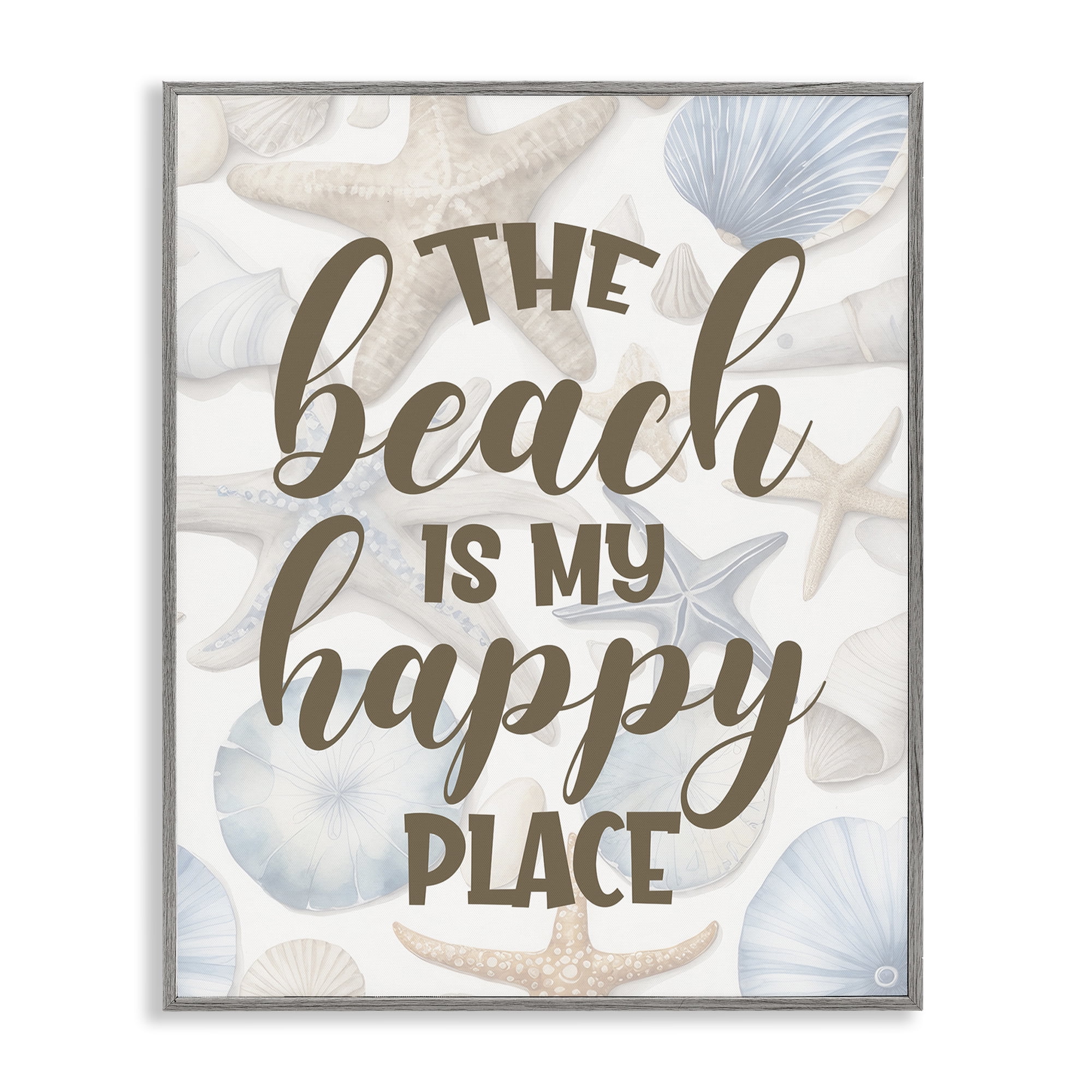 Stupell Industries Beach Happy Place Typography Painting Gray Framed Art Print Wall Art, 16 x 20