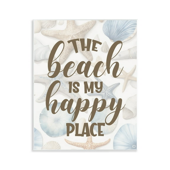 Stupell Industries Beach Happy Place Typography Painting Unframed Art Print Wall Art, 11 x 14