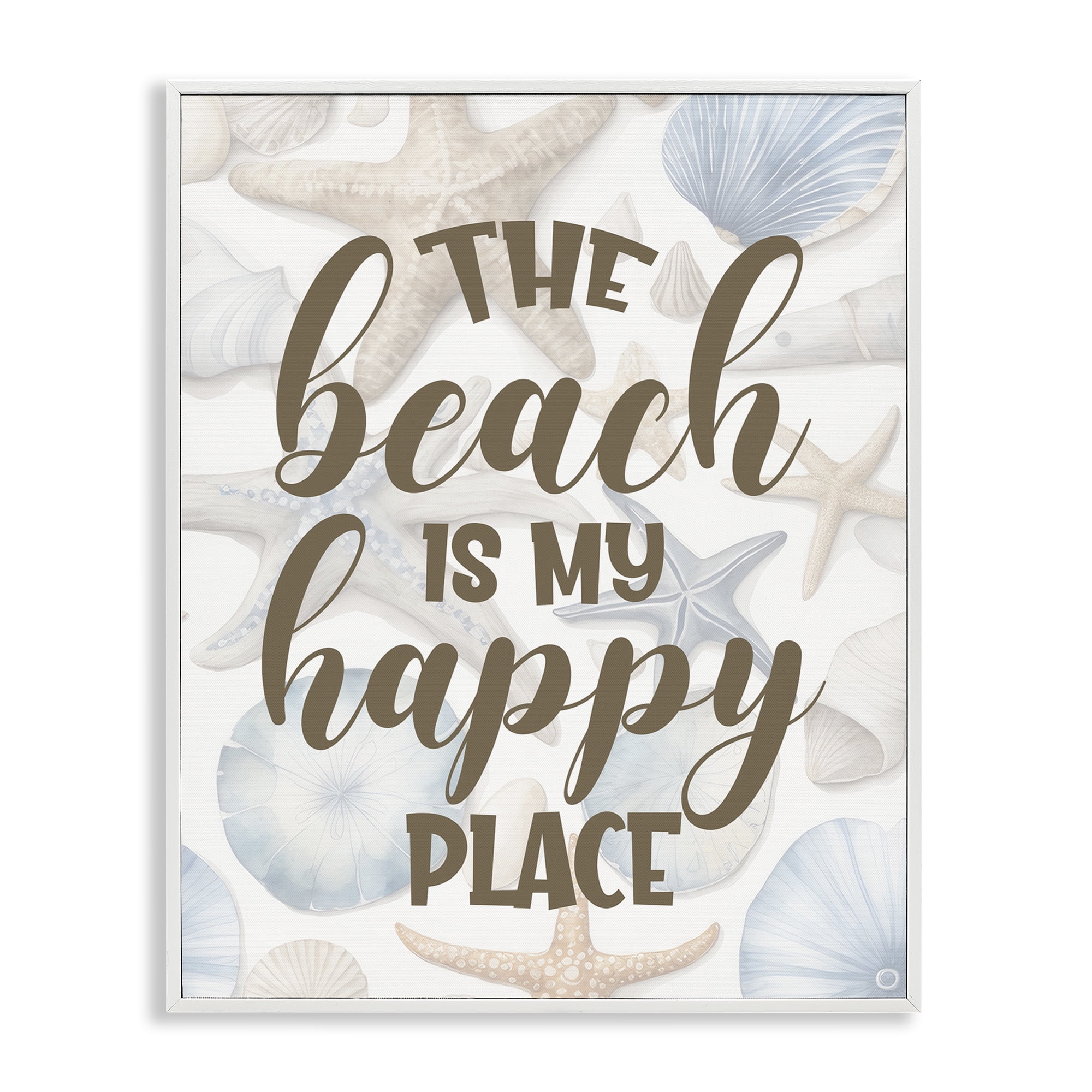 Stupell Industries Beach Happy Place Typography Painting White Framed Art Print Wall Art, 24 x 30