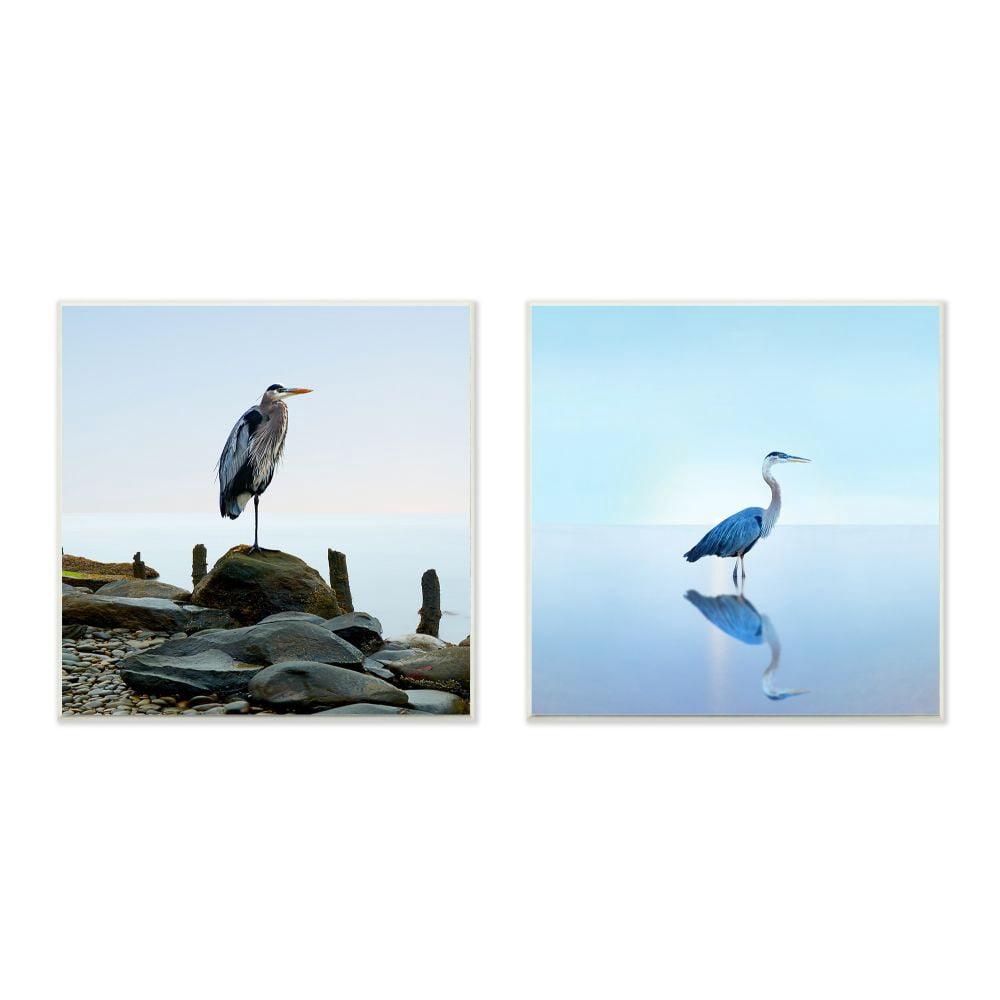 Stupell Industries Beach Heron Ocean Animal Photographs Wall Plaque by James McLoughlin, 2 Piece, 12" x 12", Wall Plaque