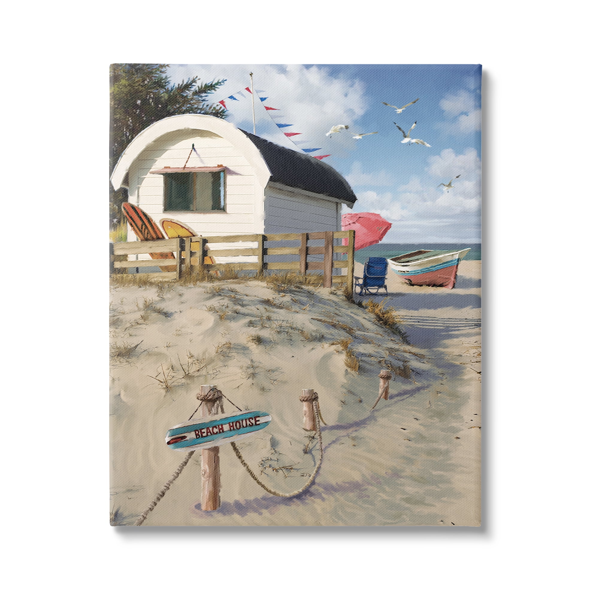 Stupell Industries Beach House Landscape Landscape Painting Gallery Wrapped Canvas Art Print Wall Art, 36 x 48