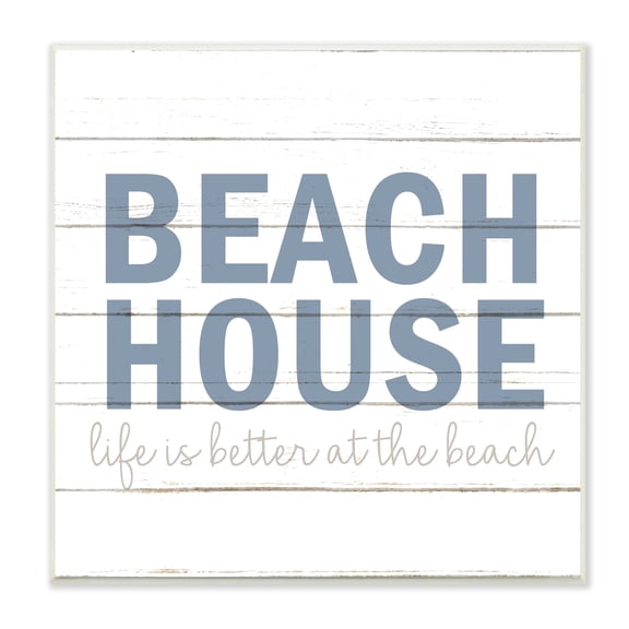 Stupell Industries Beach House Life Is Better Phrase Planked Pattern, 12 x 12, Design by Kim Allen