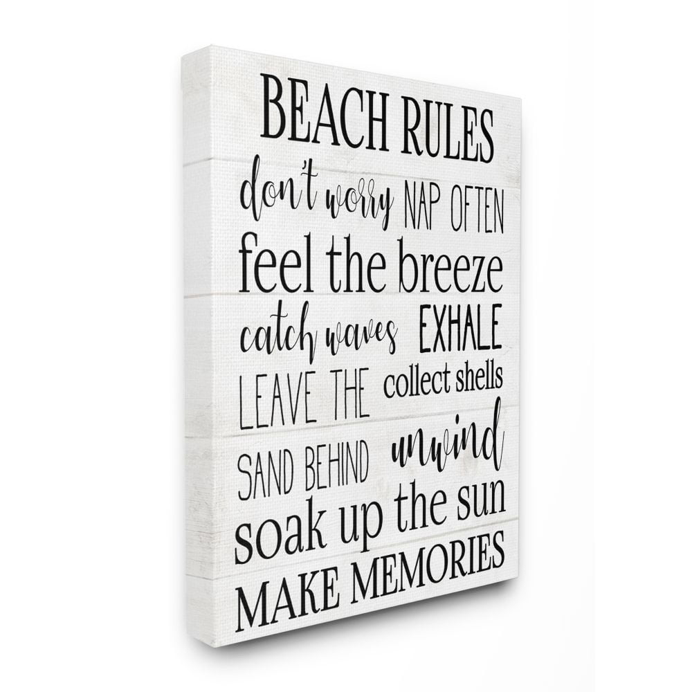 Stupell Industries Beach House Rules Relaxing Activities Black White List Canvas Wall Art Design by Daphne Polselli, 36" x 48"
