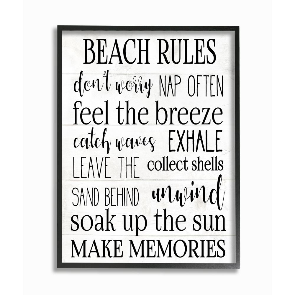 Black and White Wood Framed Beach Rules Wall Art