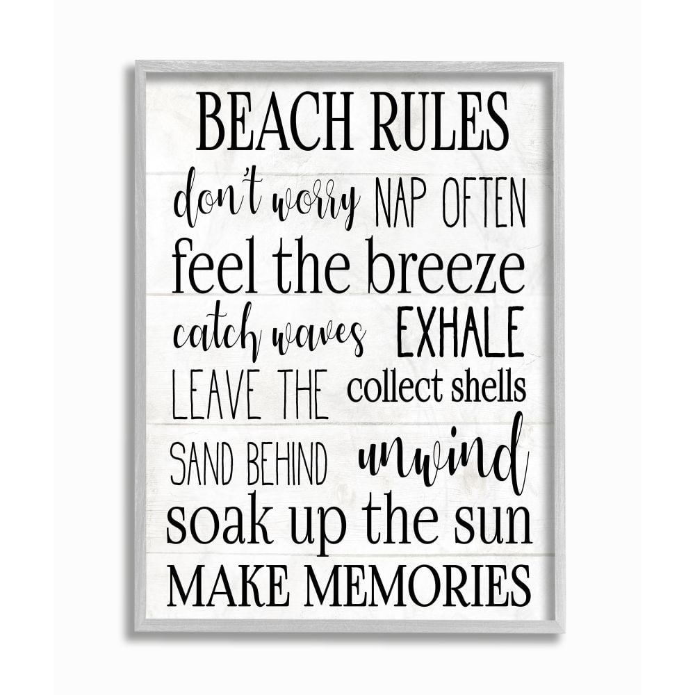 Stupell Industries Beach House Rules Relaxing Activities Black White List Framed Wall Art Design by Daphne Polselli, 16" x 20", Gray Framed