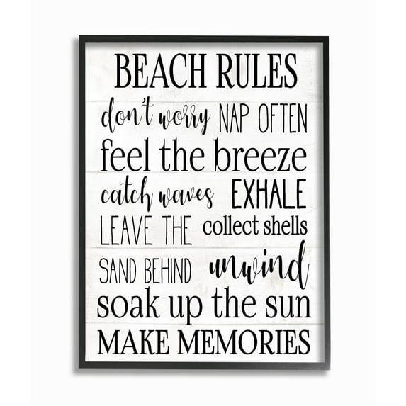 Stupell Industries Beach House Rules Relaxing Activities Black White List Framed Wall Art Design by Daphne Polselli, 24" x 30", Black Framed