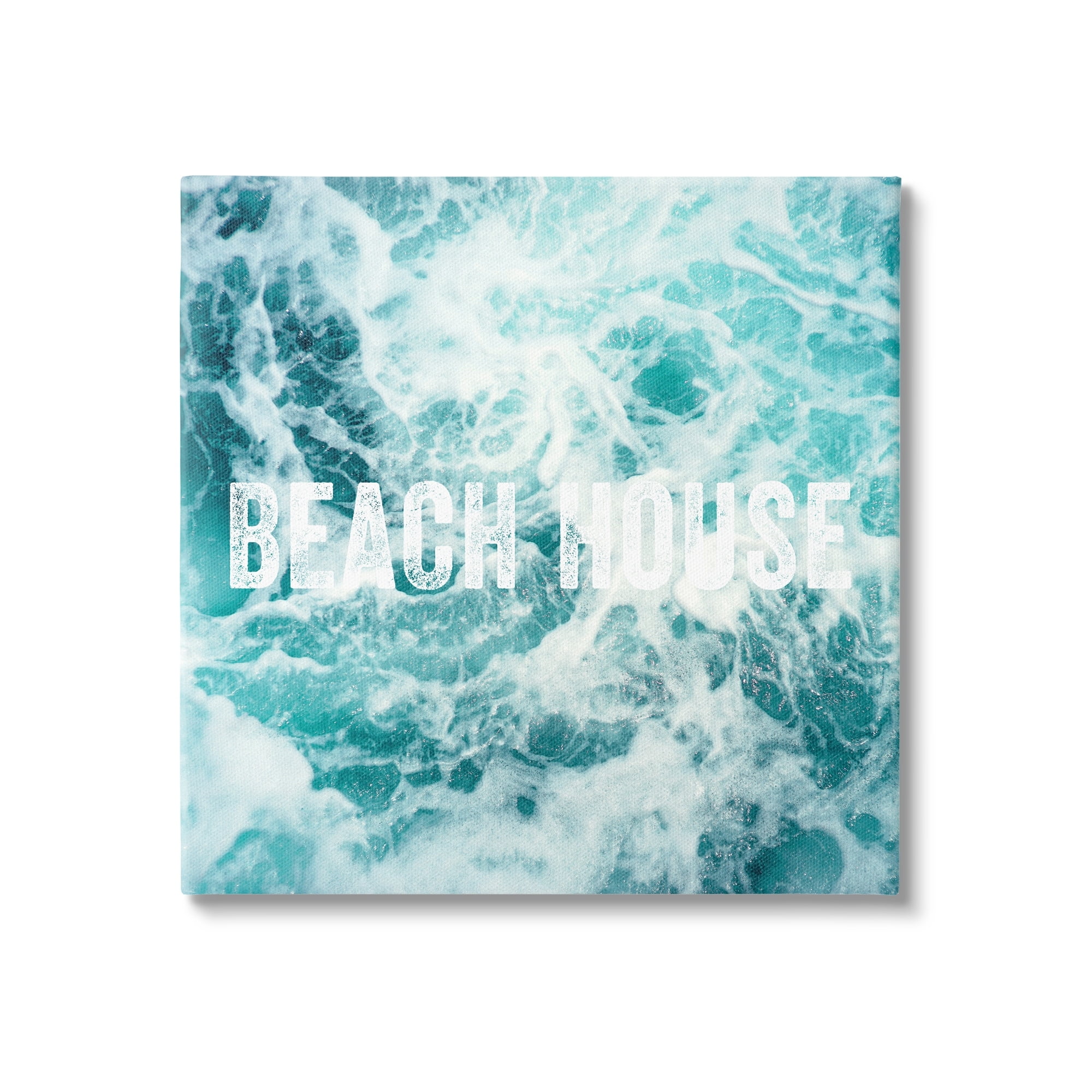 Beach House Text Foamy Ocean Waves Wrapped Canvas Art