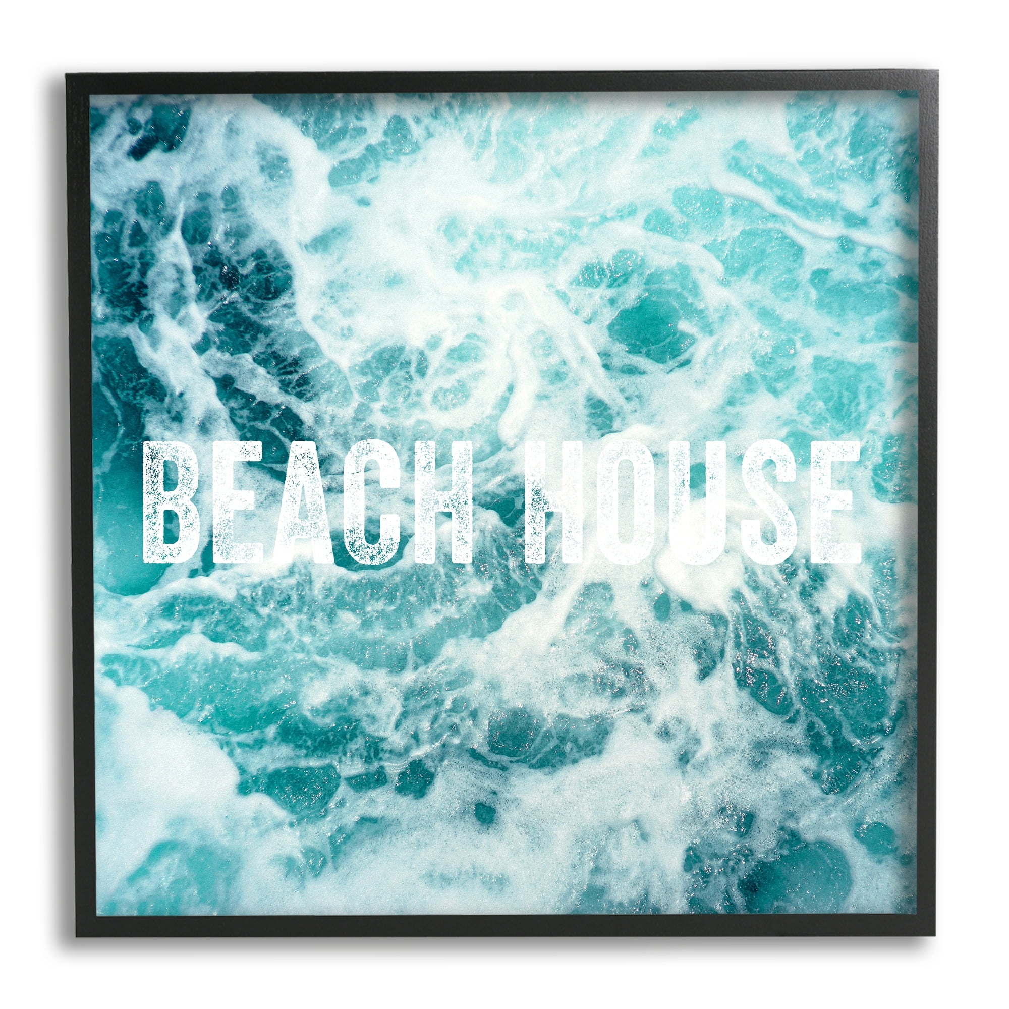 Stupell Industries Beach House Text Foamy Ocean Waves Aerial View Framed Wall Art, 17 x 30, Design by Daniel Sproul