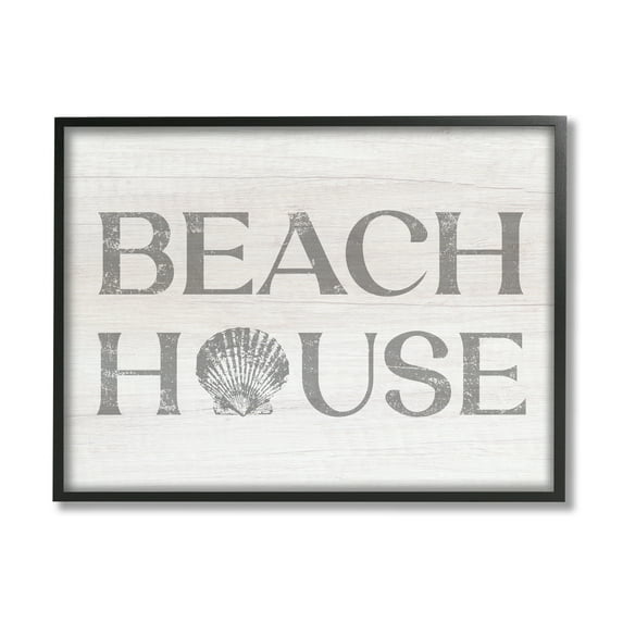 Stupell Industries Beach House Text Vintage Clam Seashell Motif Framed Wall Art, 14 x 11, Design by Lil' Rue