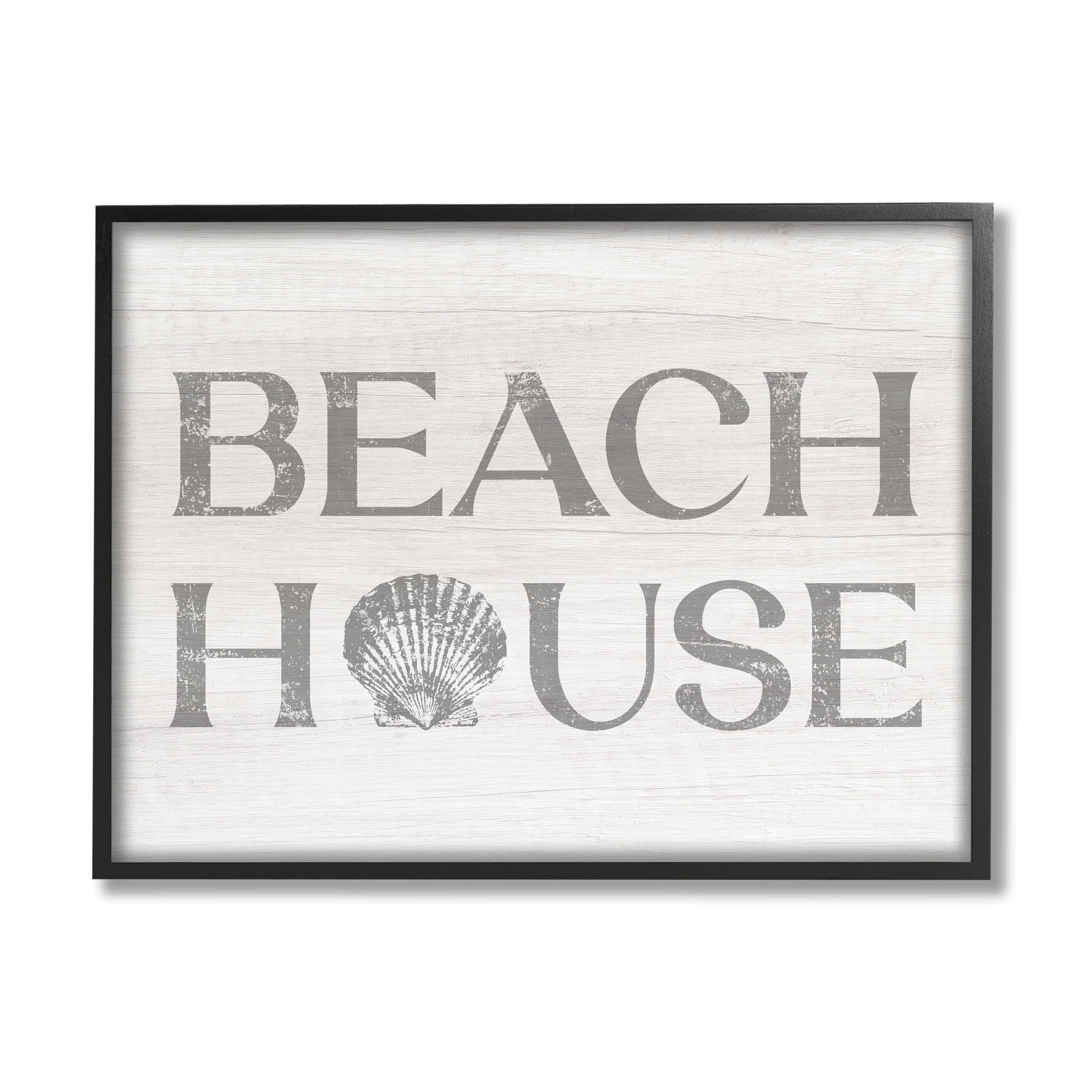 Stupell Industries Beach House Text Vintage Clam Seashell Motif Framed Wall Art, 20 x 16, Design by Lil' Rue