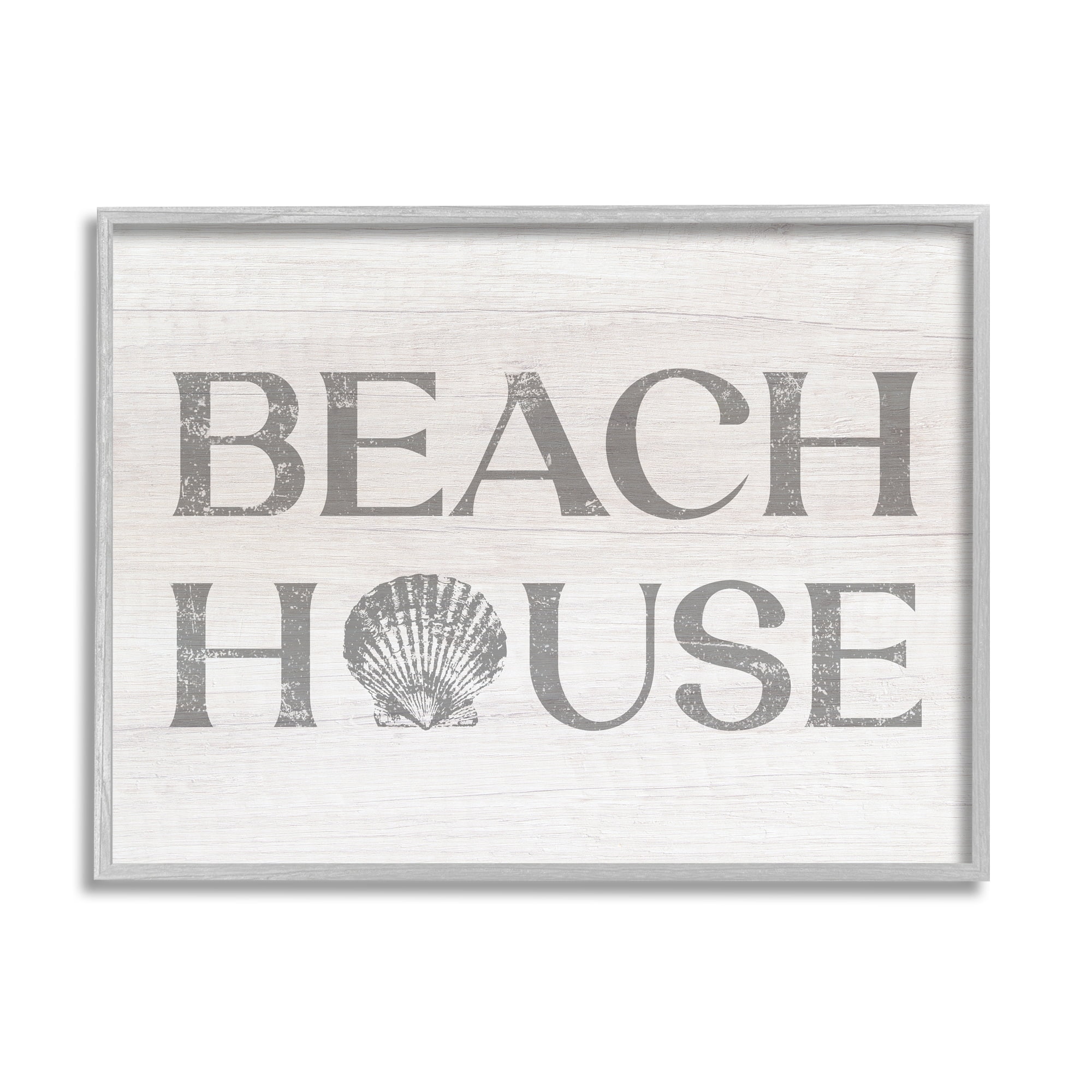 Stupell Industries Beach House Text Vintage Clam Seashell Motif Framed Wall Art, 30 x 24, Design by Lil' Rue