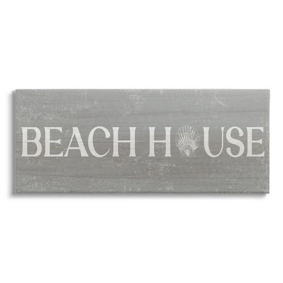 Stupell Industries Beach House Vintage Sign Rustic Shell Design Canvas Wall Art, 30 x 13, Design by Daphne Polselli