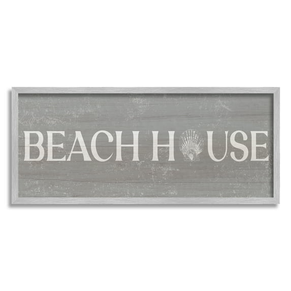 Stupell Industries Beach House Vintage Sign Rustic Shell Design Framed Wall Art, 30 x 13, Design by Daphne Polselli