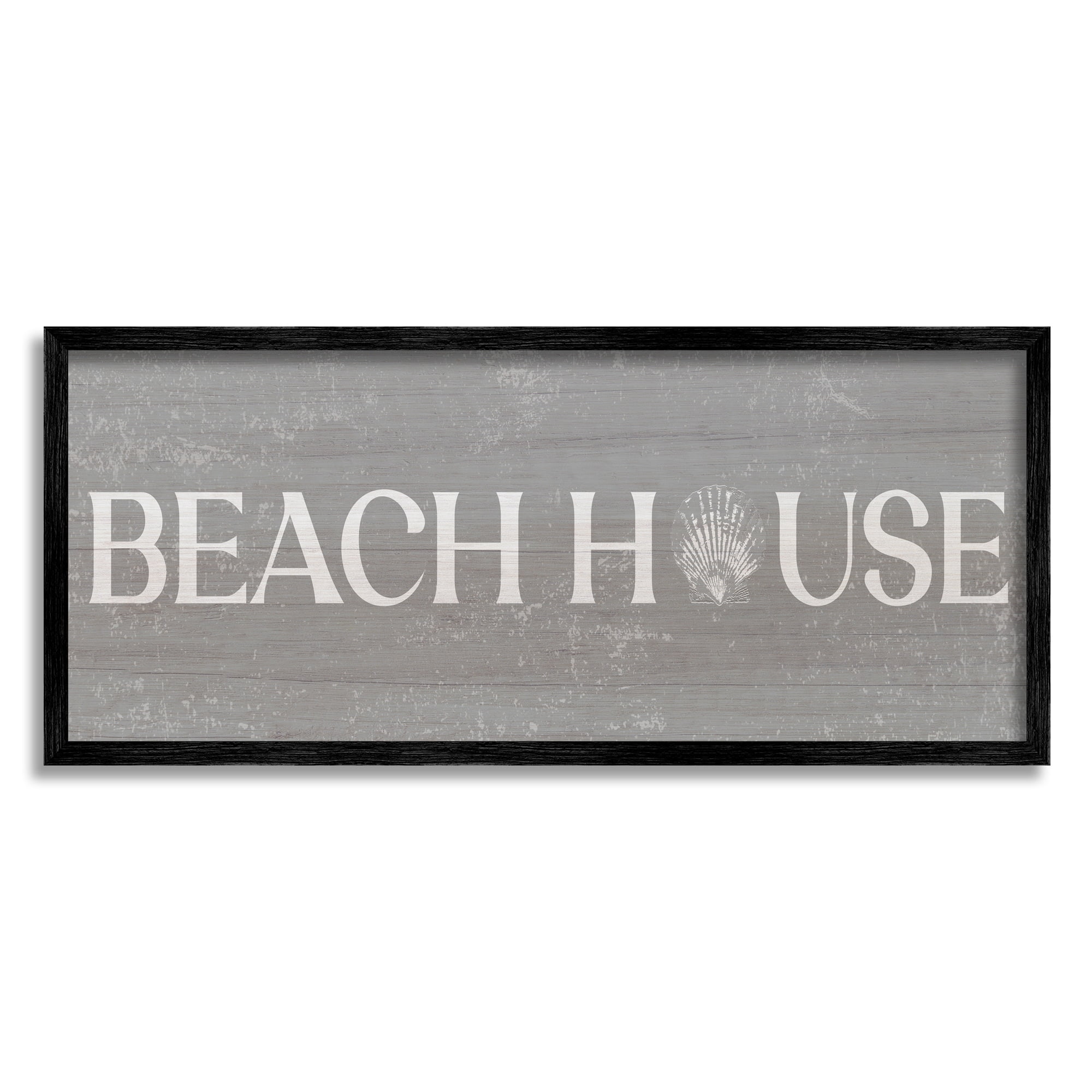 Stupell Industries Beach House Vintage Sign Rustic Shell Design Framed Wall Art, 30 x 13, Design by Daphne Polselli