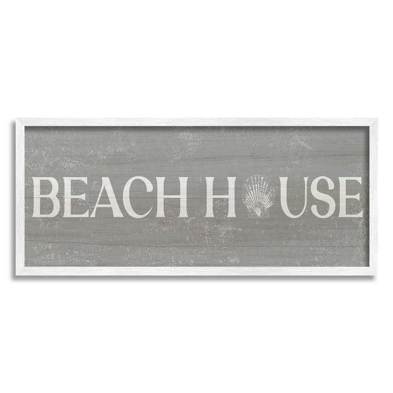 Stupell Industries Beach House Vintage Sign Rustic Shell Design Framed Wall Art, 30 x 13, Design by Daphne Polselli