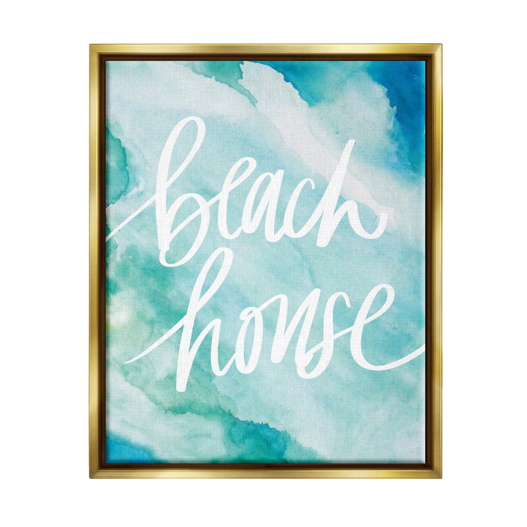 Stupell Industries Beach House Watercolor Phrase Nature Painting Gold Floater Framed Art Print Wall Art, 17 x 21