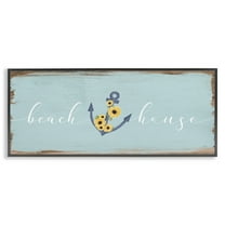 Stupell Industries Beach House with Floral Anchor Nature Painting Black Framed Art Print Wall Art, 24 x 10