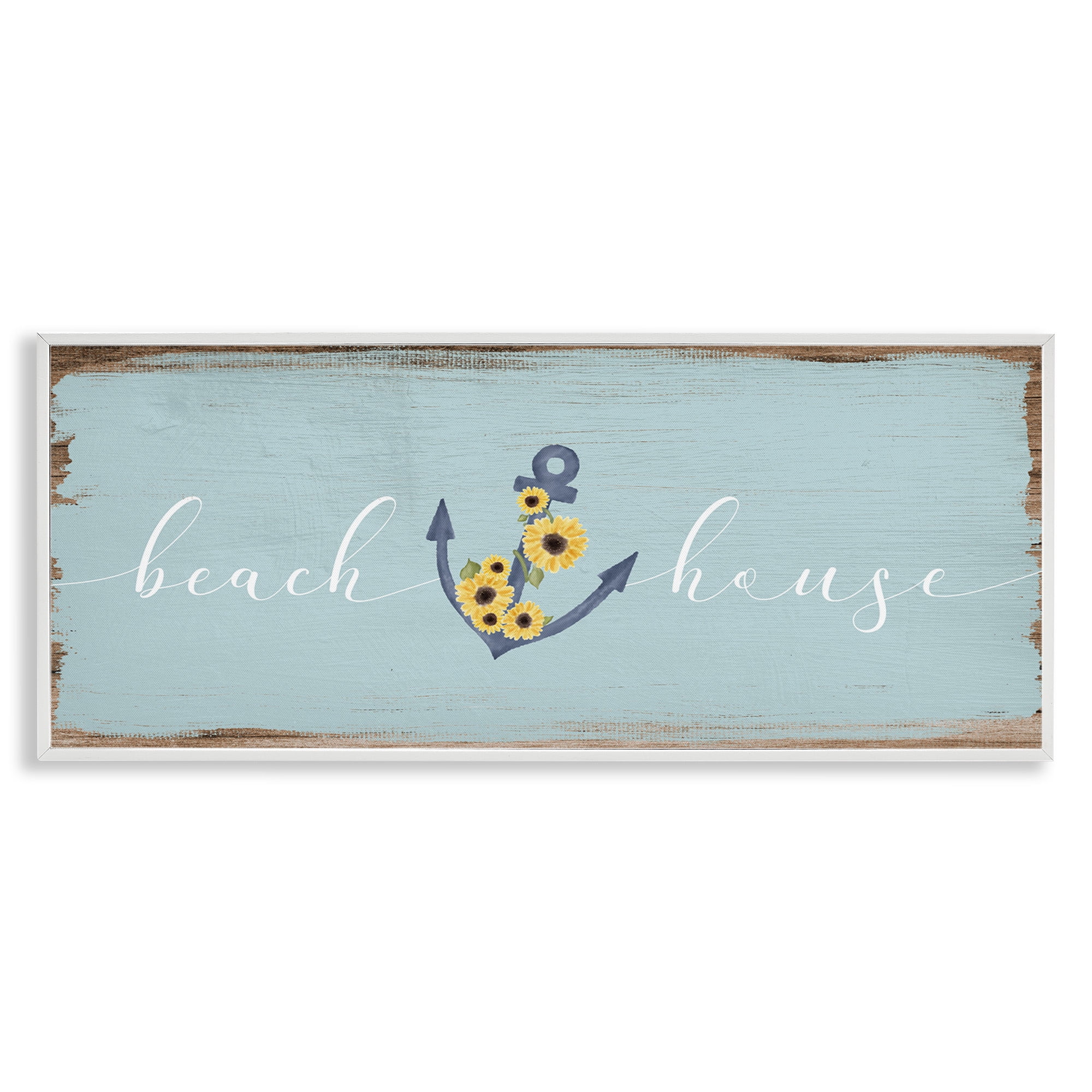 Stupell Industries Beach House with Floral Anchor Nature Painting White Framed Art Print Wall Art, 30 x 13