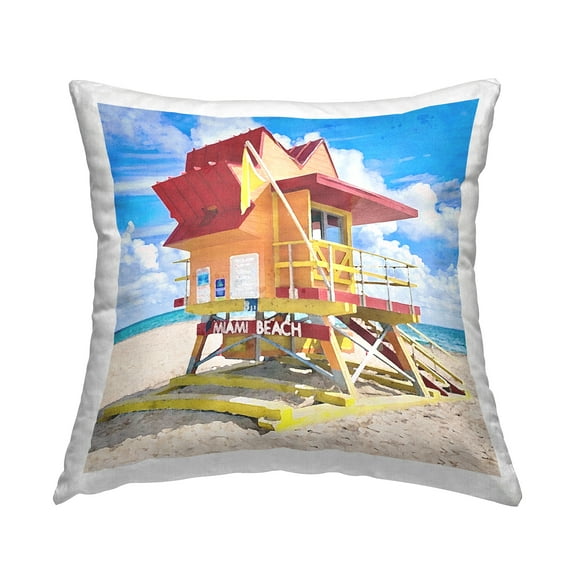 Stupell Industries Beach Hut Landscape Square Decorative Printed Throw Pillow, 18 x 18