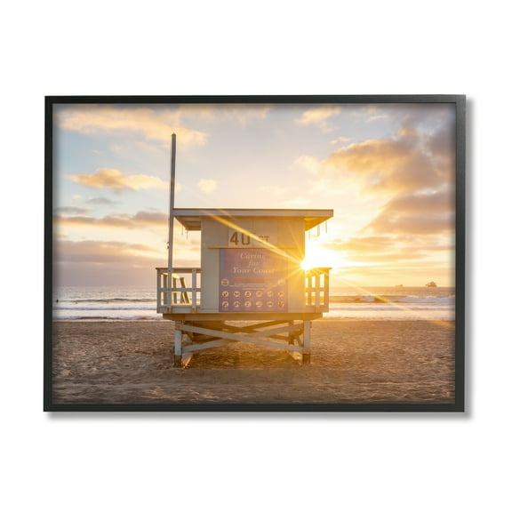 Stupell Industries Beach Hut Summer Sunlight Rays Sandy Coast Photograph Black Framed Art Print Wall Art, Design by Jeff Poe Photography