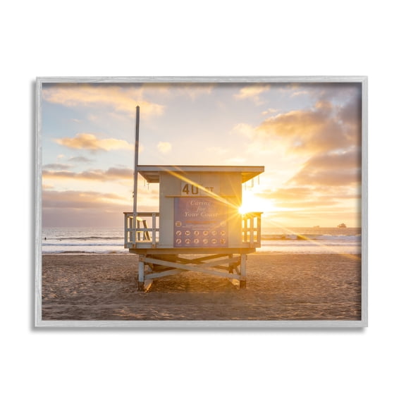 Stupell Industries Beach Hut Summer Sunlight Rays Sandy Coast Photograph Gray Framed Art Print Wall Art, Design by Jeff Poe Photography