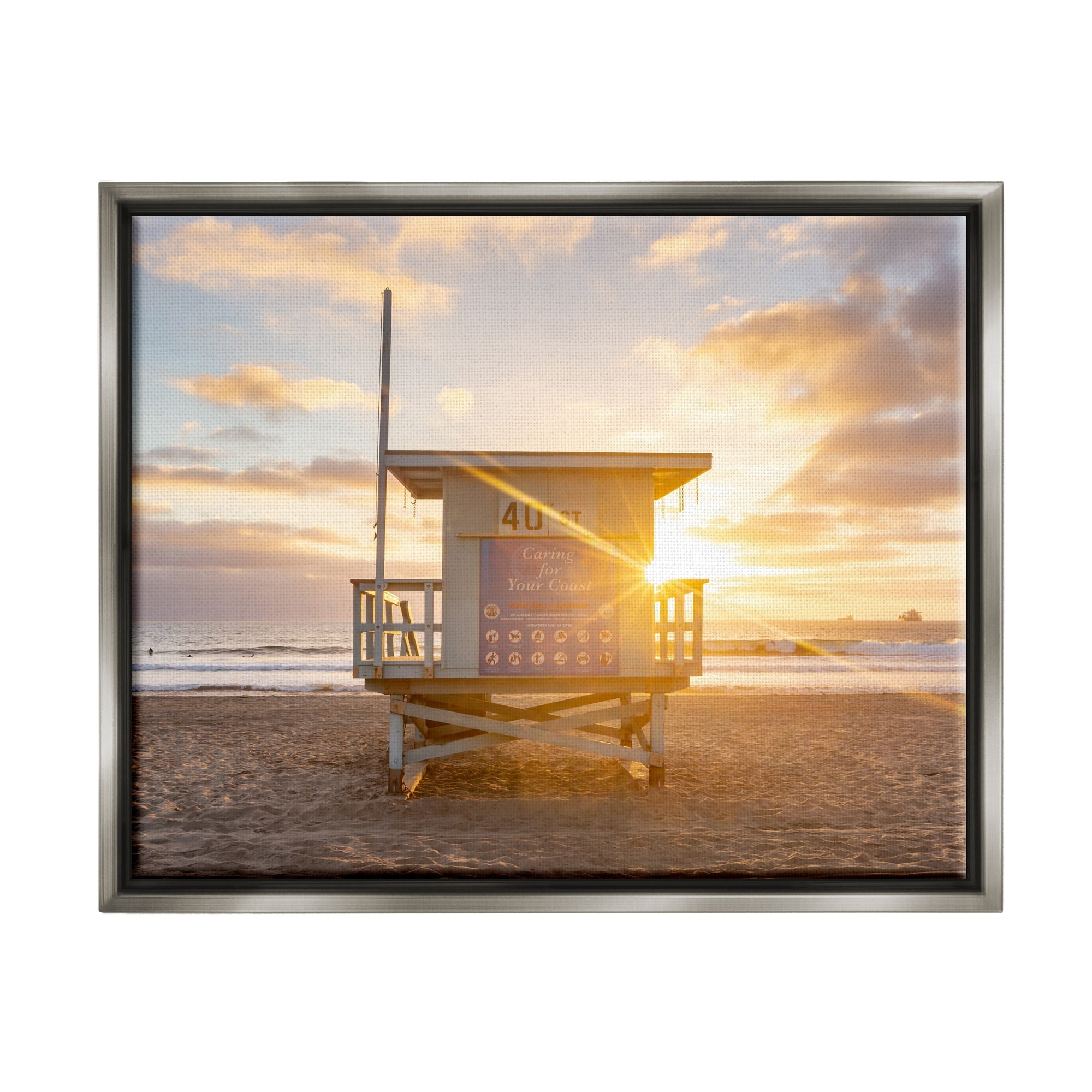 Stupell Industries Beach Hut Summer Sunlight Rays Sandy Coast Photograph Luster Gray Floating Framed Canvas Print Wall Art, Design by Jeff Poe Photography