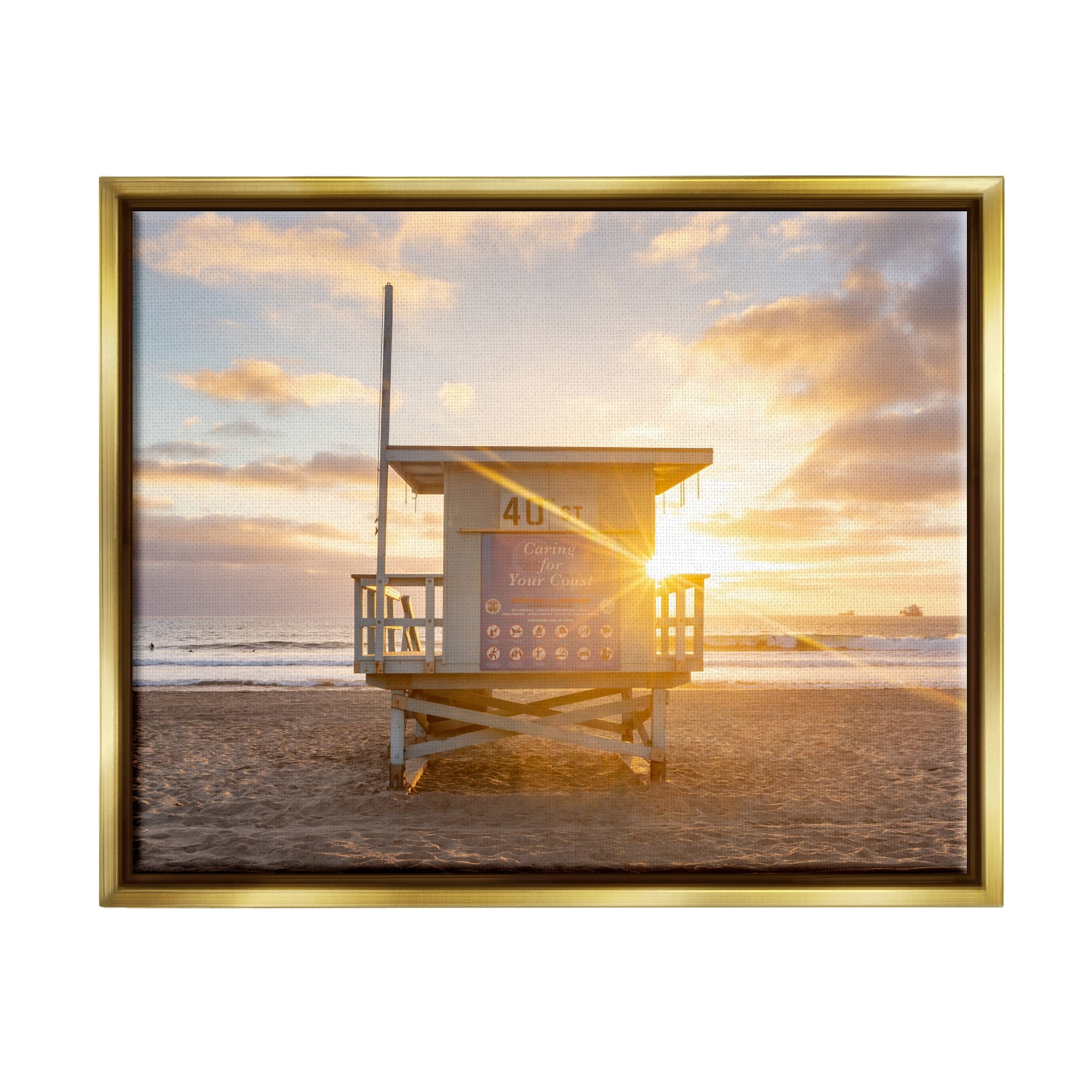 Stupell Industries Beach Hut Summer Sunlight Rays Sandy Coast Photograph Metallic Gold Floating Framed Canvas Print Wall Art, Design by Jeff Poe Photography