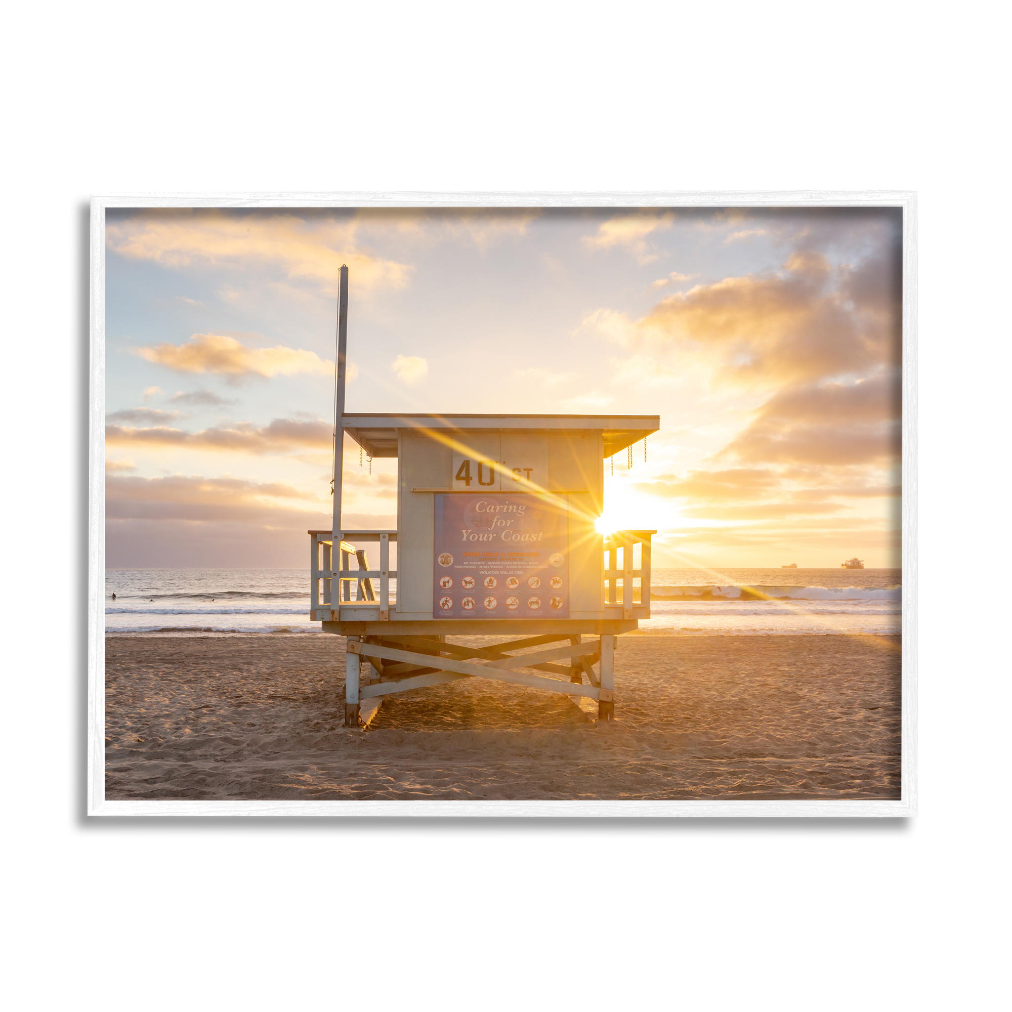 Stupell Industries Beach Hut Summer Sunlight Rays Sandy Coast Photograph White Framed Art Print Wall Art, Design by Jeff Poe Photography