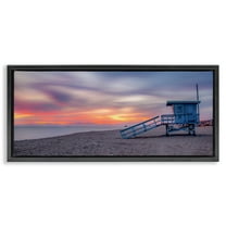 Stupell Industries Beach Hut Sunset Horizon Nature Photography Black Floater Framed Canvas Art Print Wall Art, 25 x 11
