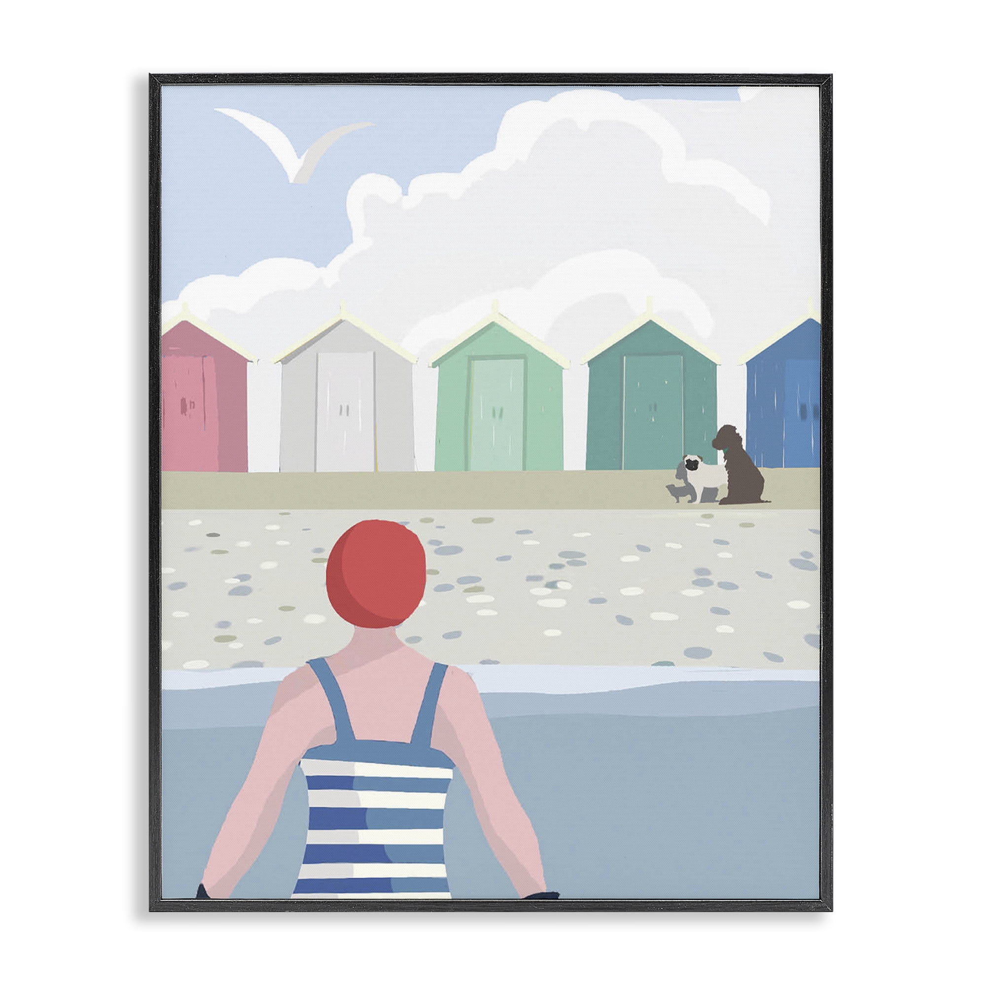 Stupell Industries Beach Huts View Nautical & Beach Painting Black Framed Art Print Wall Art, 11 x 14