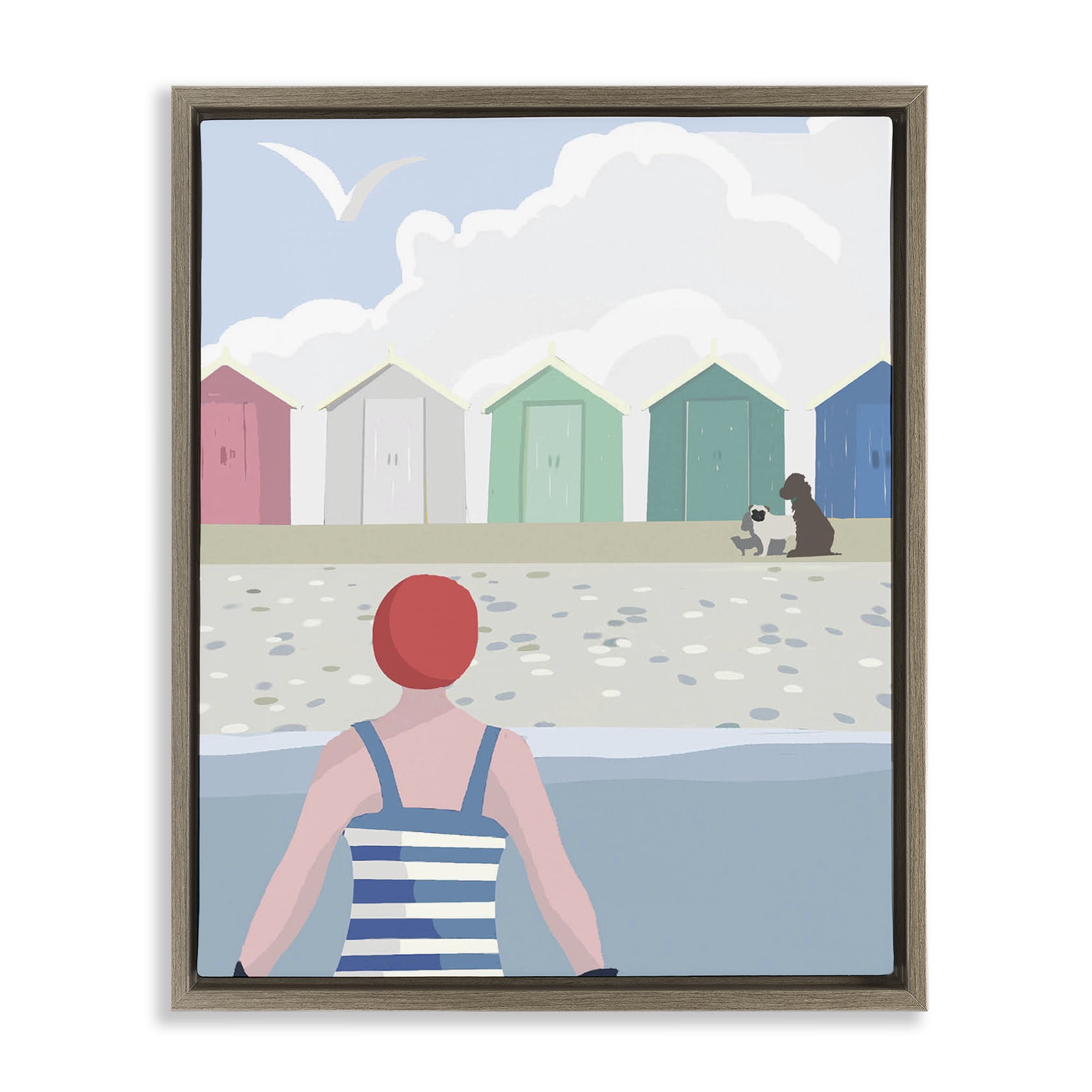 Stupell Industries Beach Huts View Nautical & Beach Painting Brown Floater Framed Canvas Art Print Wall Art, 25 x 31