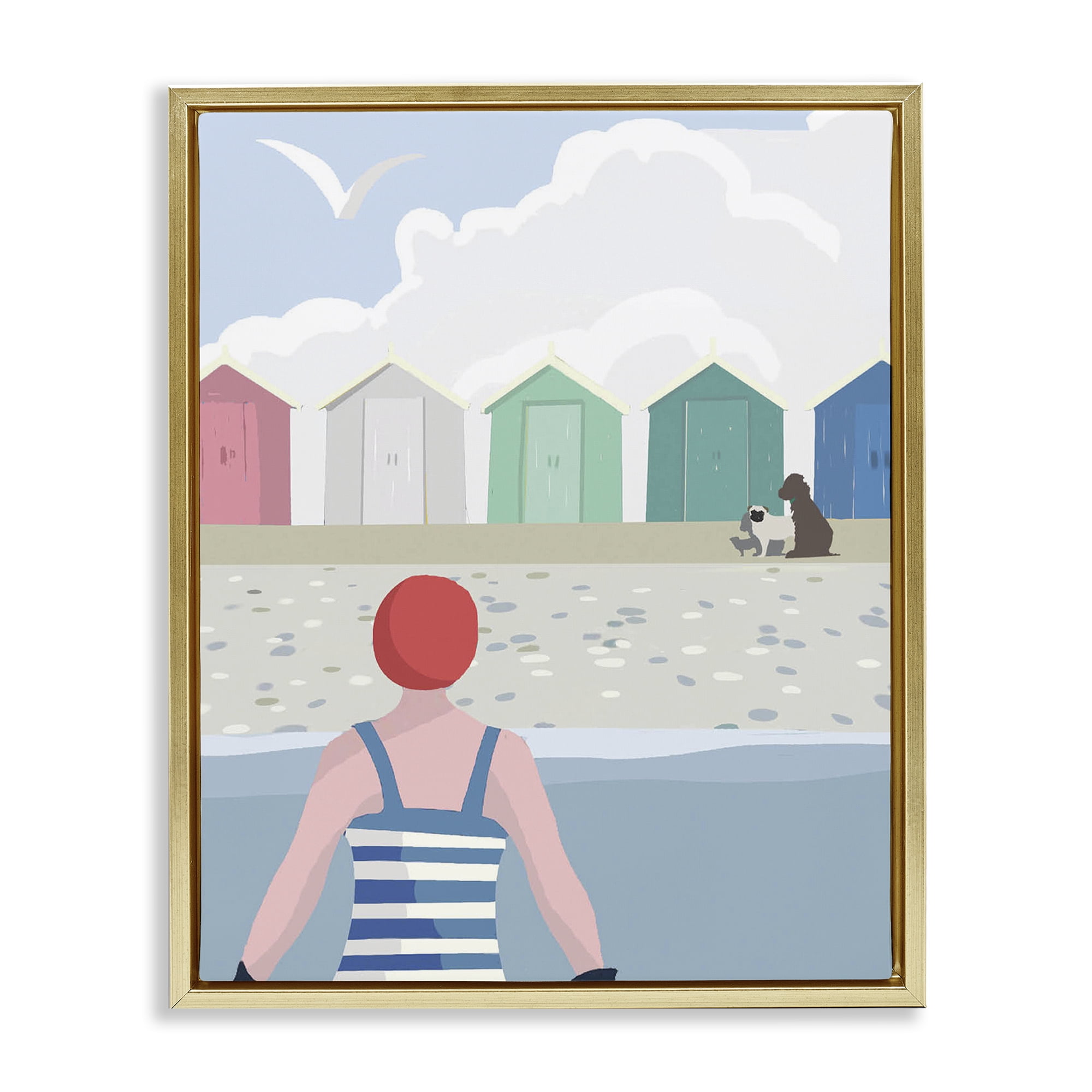 Stupell Industries Beach Huts View Nautical & Beach Painting Gold Floater Framed Canvas Art Print Wall Art, 25 x 31