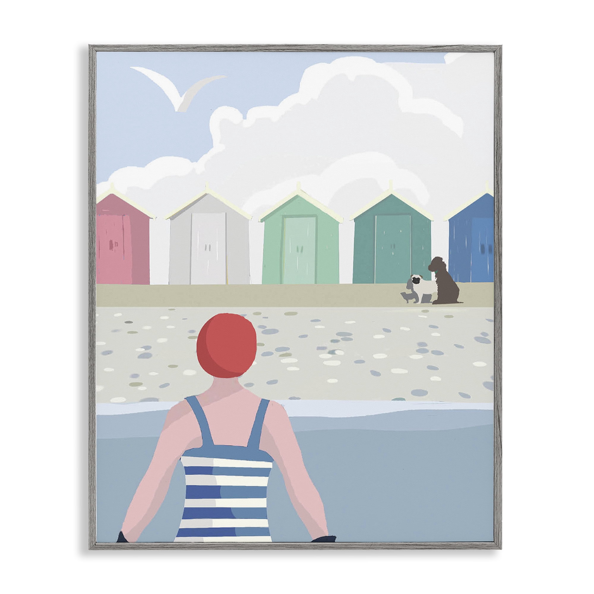Stupell Industries Beach Huts View Nautical & Beach Painting Gray Framed Art Print Wall Art, 24 x 30