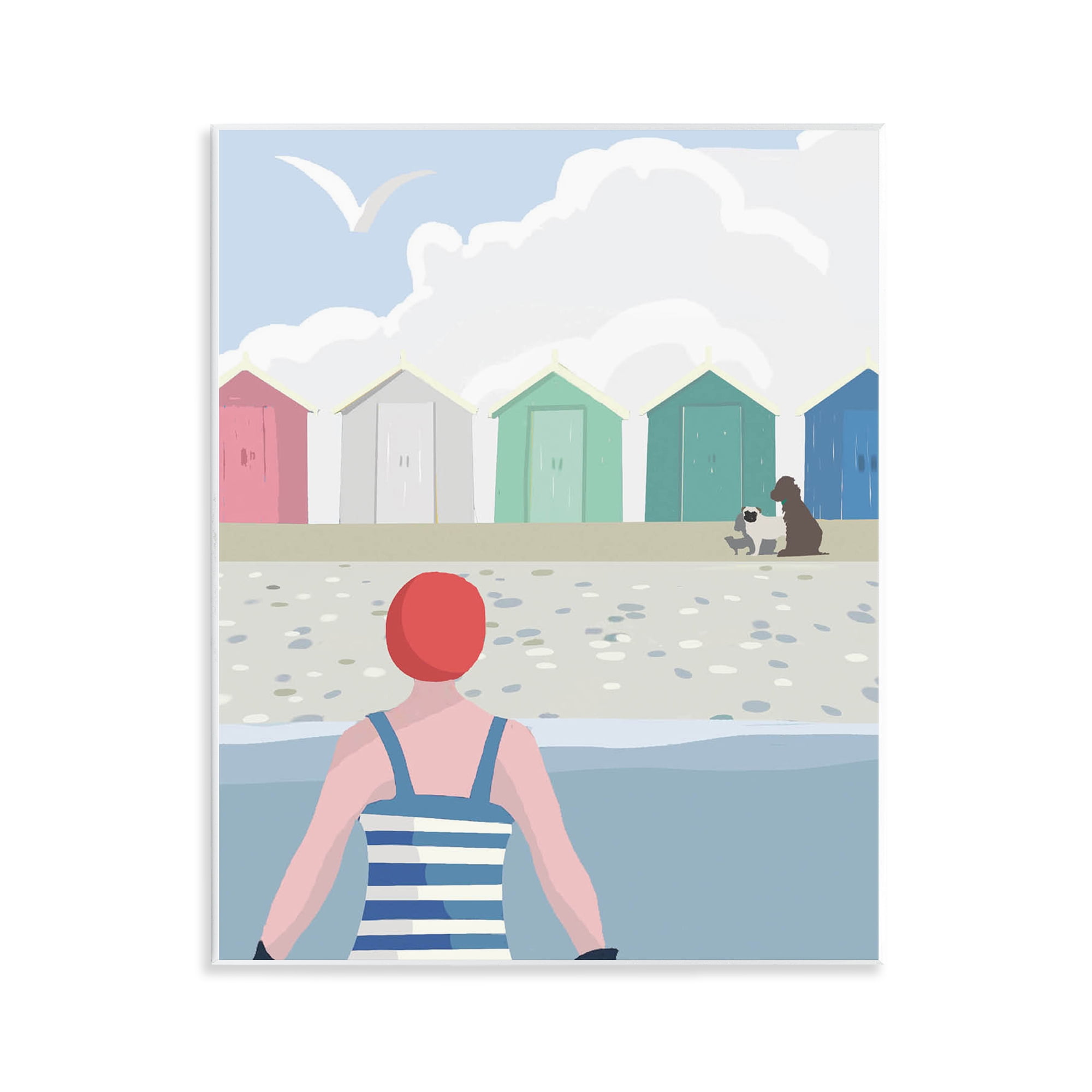 Stupell Industries Beach Huts View Nautical & Beach Painting Unframed Art Print Wall Art, 11 x 14