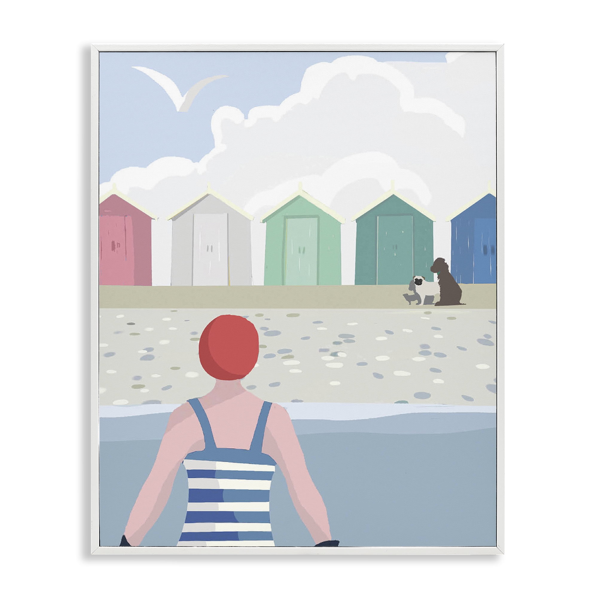 Stupell Industries Beach Huts View Nautical & Beach Painting White Framed Art Print Wall Art, 24 x 30